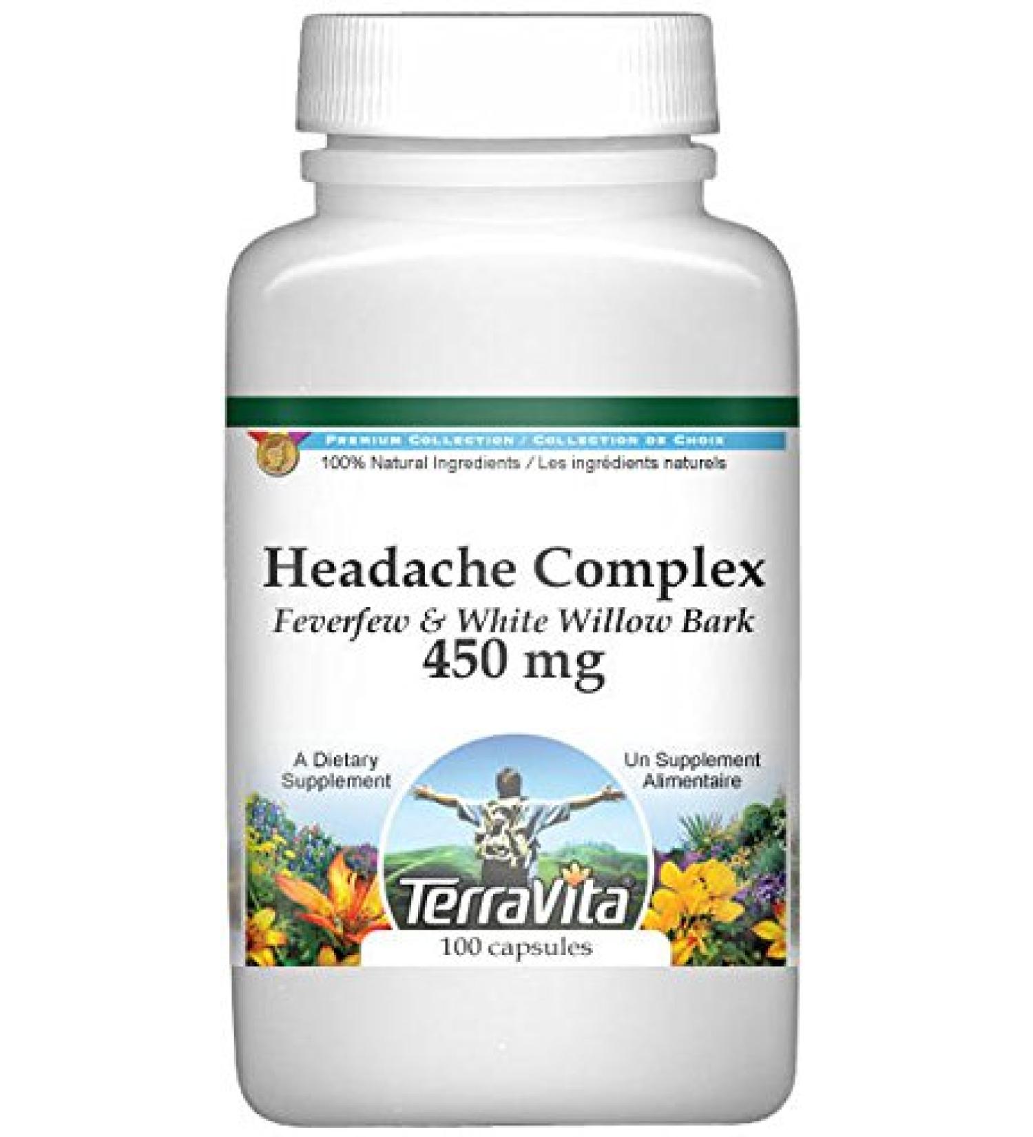 TerraVita Headache Complex - Feverfew and White Willow Bark - 450 mg (100 Capsules ZIN: 512934)
