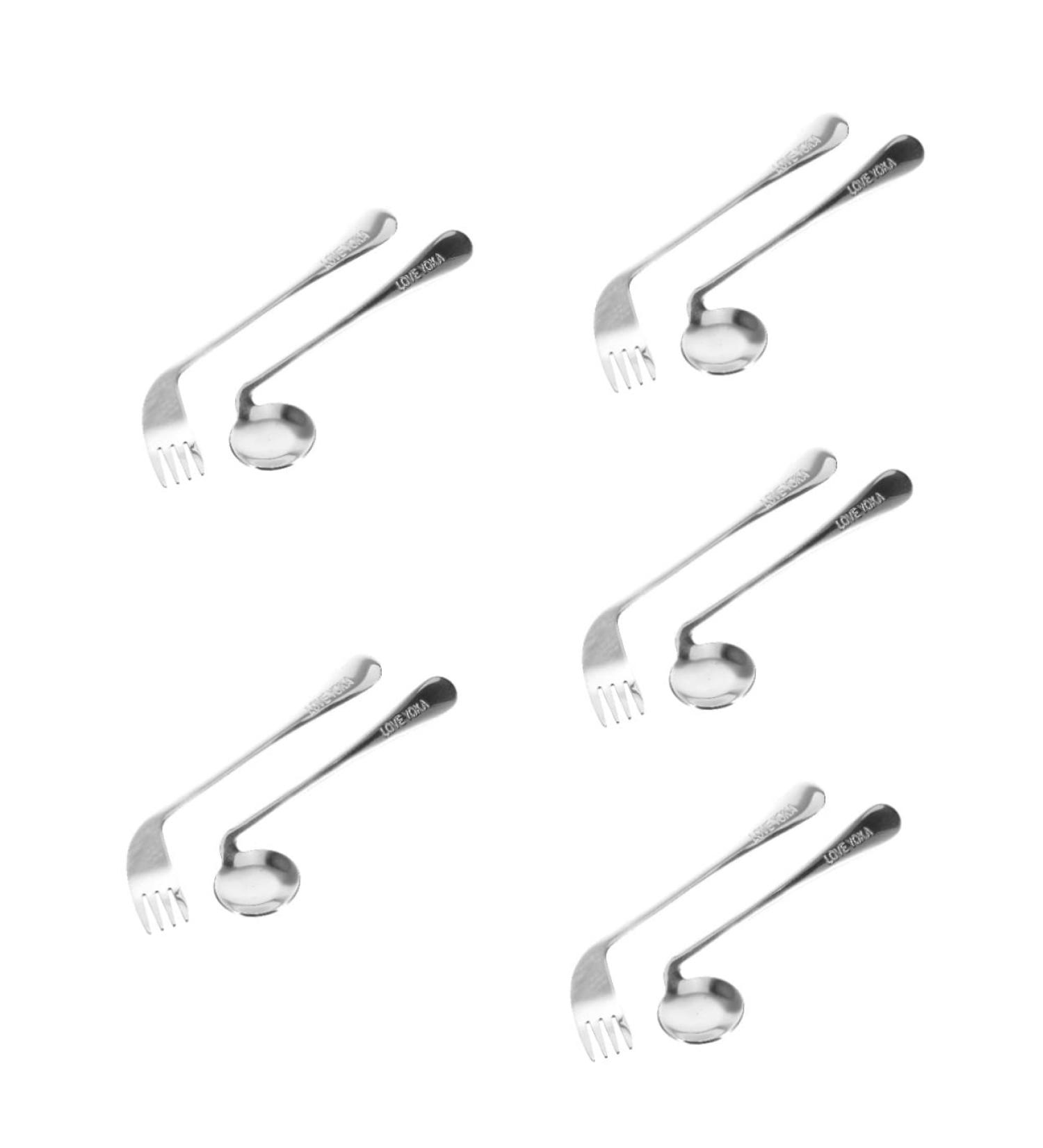 Lurrose Left-Handed Angled Cutlery Set - 5-Piece Stainless Steel Dining Fork & Training Spoon 17x4.5cm Perfect for Easy Feeding - Buy Online on GoSupps.com