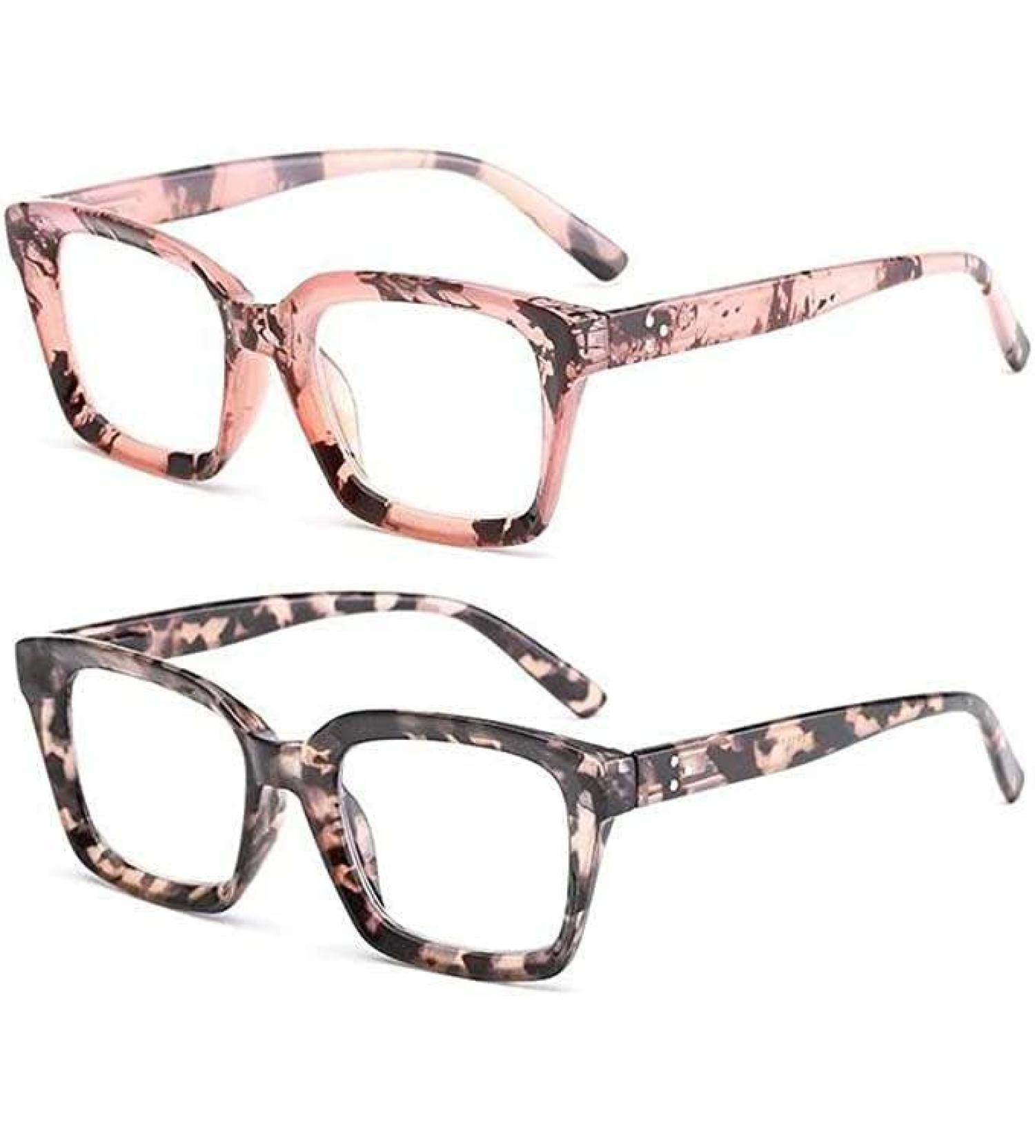 Retro Spring Hinge Women's Readers | Blue Light Blocking Square Glasses | Floral Pink & Grey Tortoise - Perfect for Men & Women - Buy Online on GoSupps.com