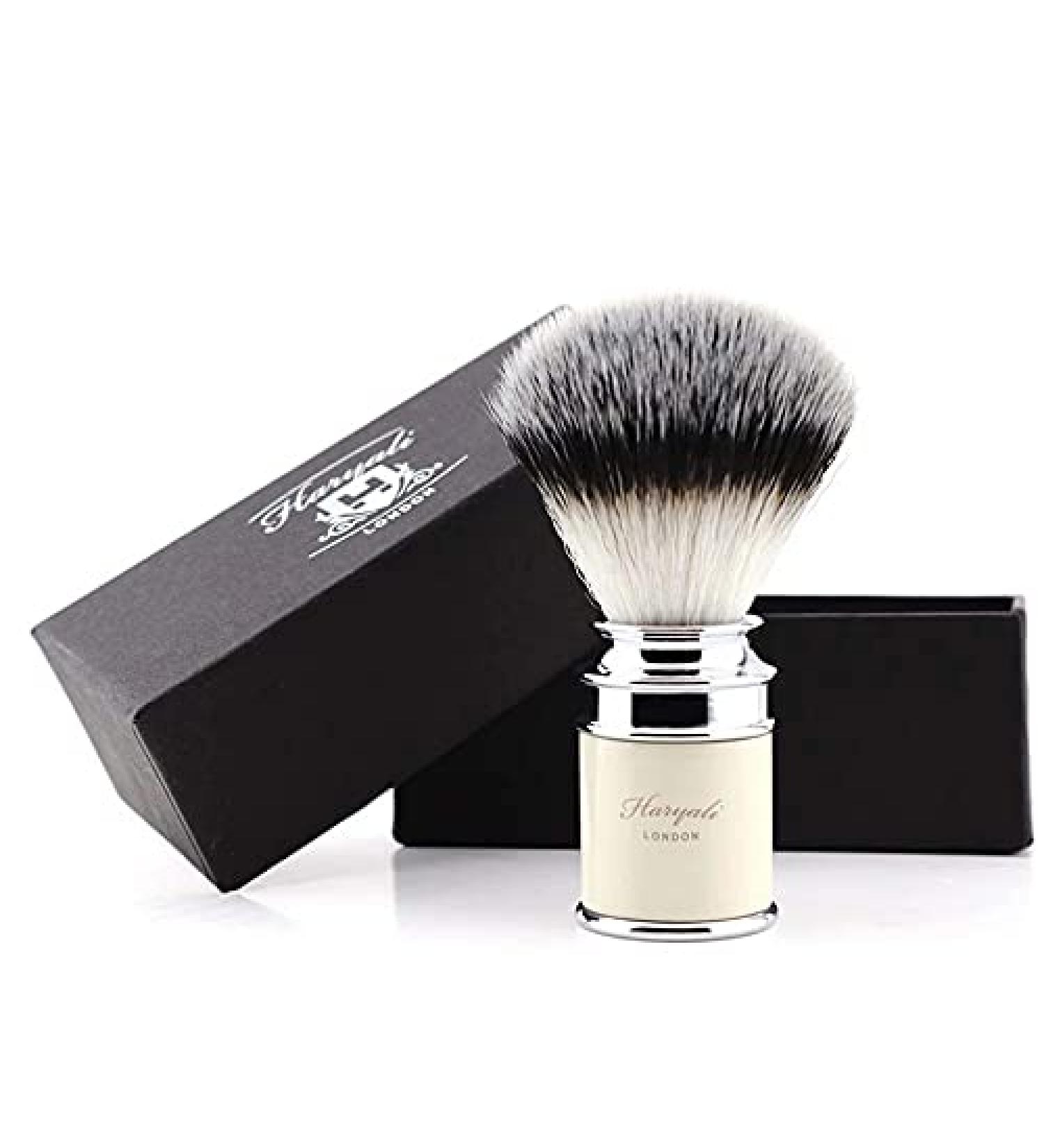 Men's metal shaving brush with ivory handle and synthetic badger bristles - gift for men