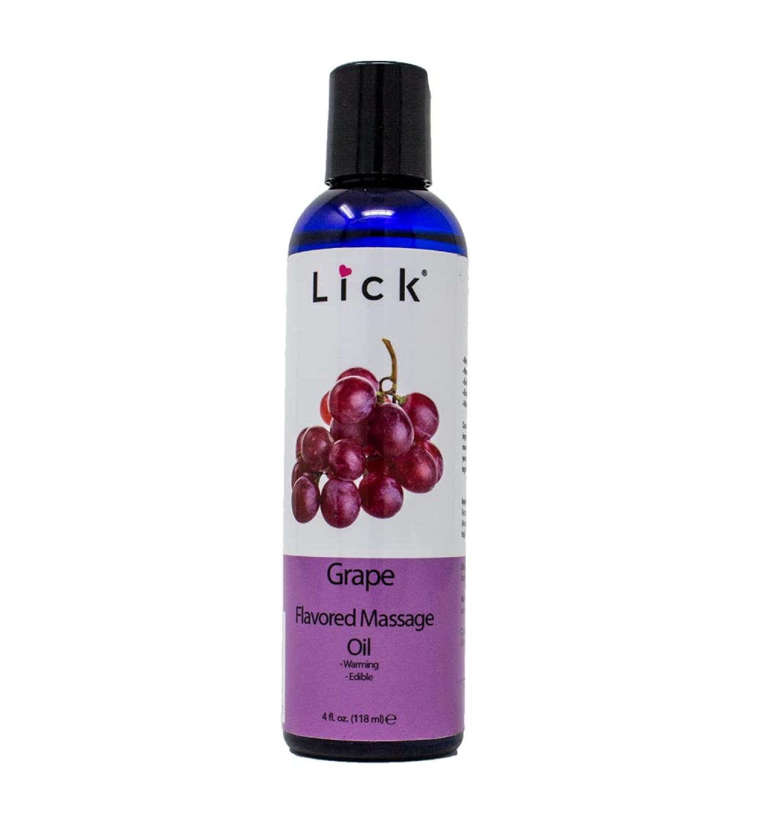Lick Grape Flavored Edible Massage Oil | Vegan Non-Sticky Vitamin E Infused | Travel-Ready 4 oz - Buy Online on GoSupps.com