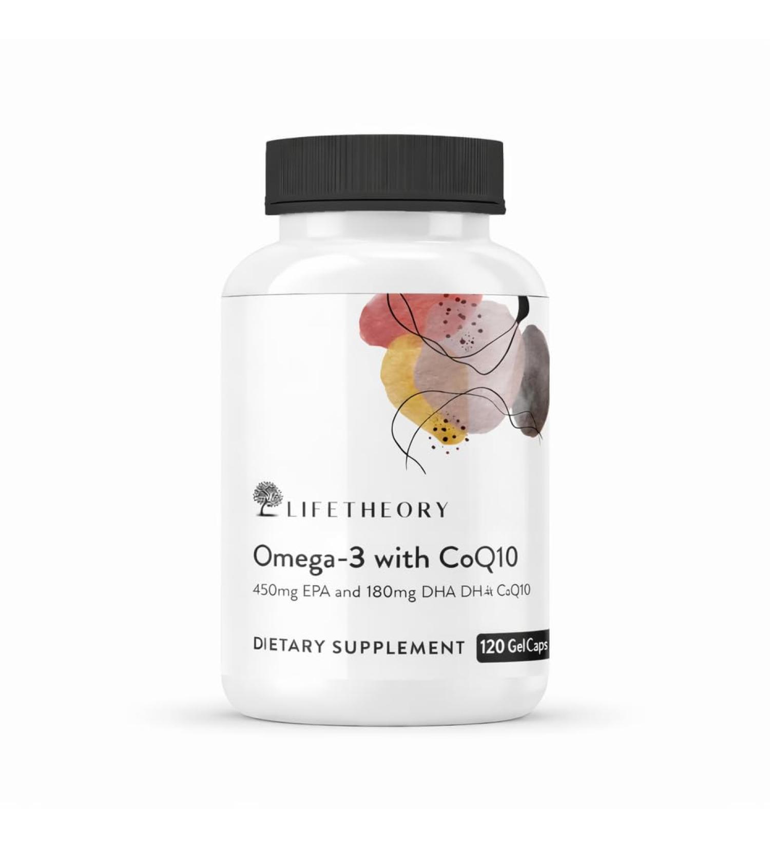 LIFETHEORY Omega-3 with CoQ10 | 450mg EPA & 180mg DHA per Serving | Fish Oil Dietary Supplement | with Coenzyme Q10 | 120 Softgels