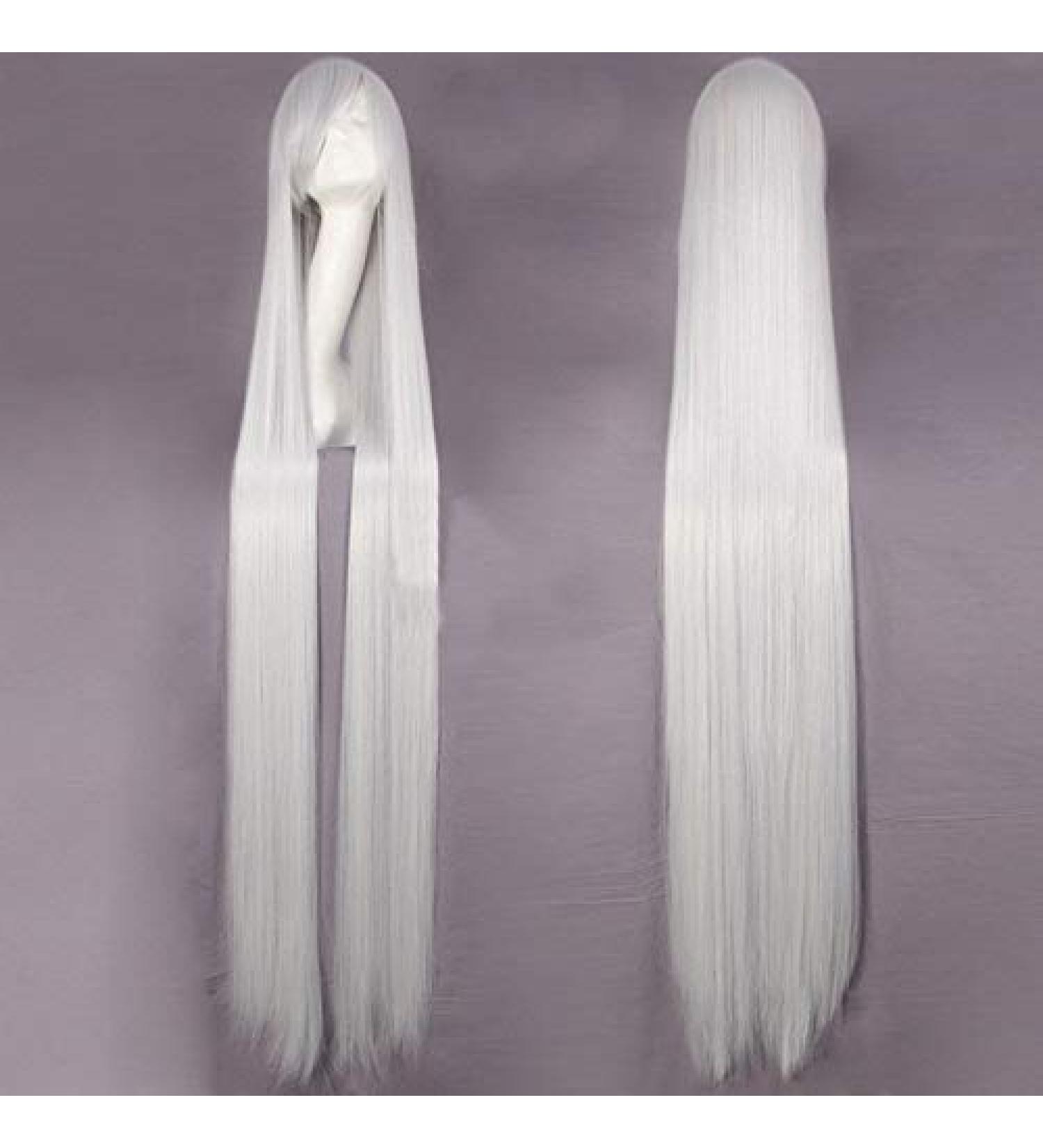 GJBXP 150cm Straight Super Long Anime Cosplay Wig with Bangs Synthetic Hair Black Blue Purple Red Orange White Wigs for Women Rose Net White Silver White