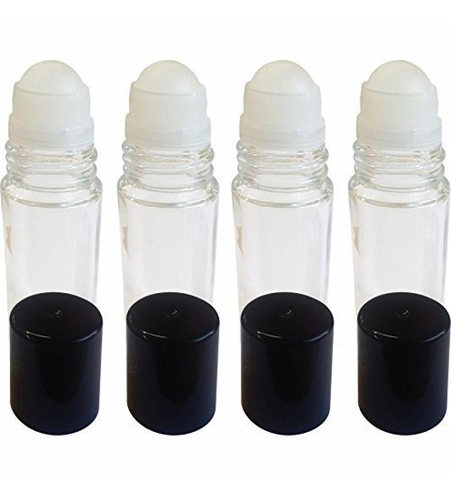 4 Pack of Roll On Empty Glass Bottles for Essential Oils - Refillable Roller Color Roll On - Bulk - 30 ml 1 oz Pack of 4 -Clear Color