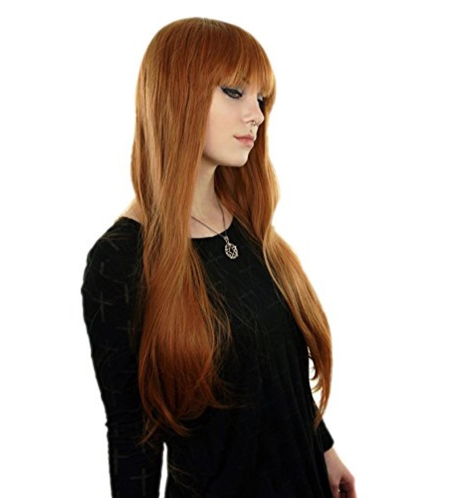 Prettyland Long Hair Wig with Bangs - Orange-Brown Straight Wig for Women | C1109 - International Shipping Available - Buy Online on GoSupps.com
