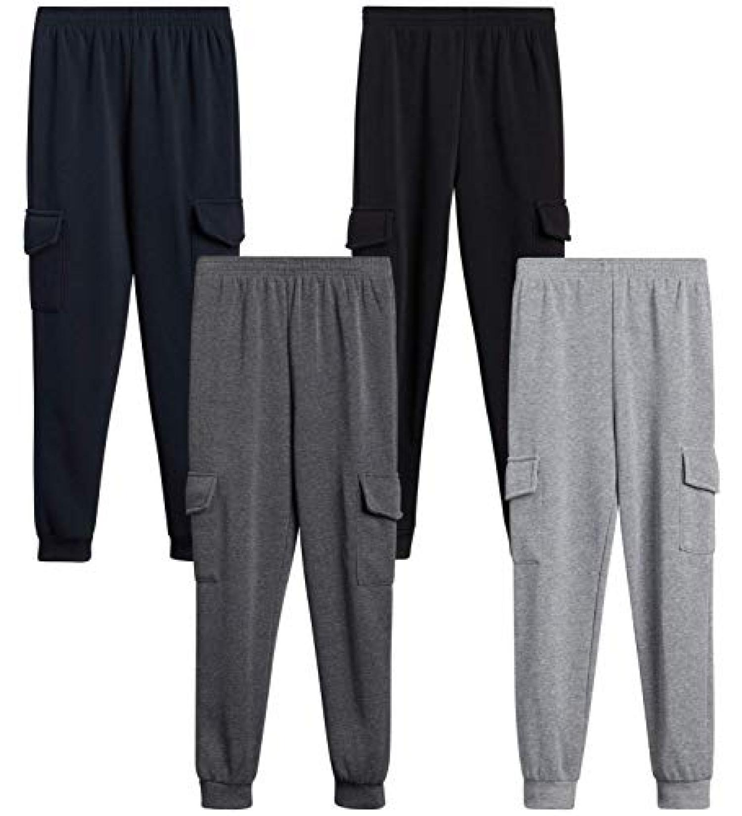 Coney Island Boy Sweatpants 4 Pack - Active Fleece Jogger Pants (Sizes 4-16) - Black/Charcoal/Grey/Navy - Buy Online on GoSupps.com