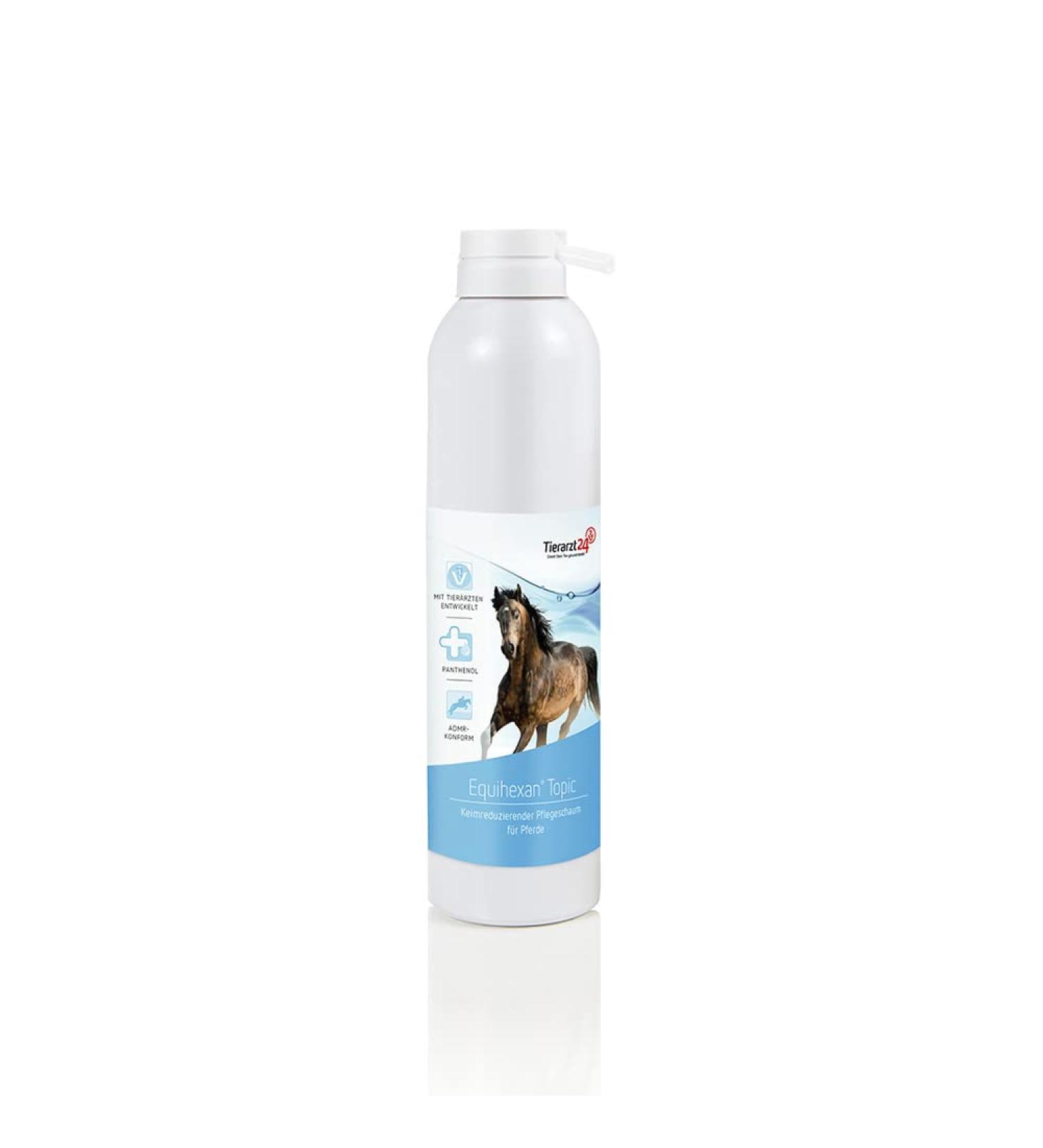 Veterinarian24 Equihexan Topic is the first aid for horses in quirks and scam of all kinds - for summer eczema mauke skin fungus printing and scouring points.With Aloe Vera & Panthenol - 250 ml