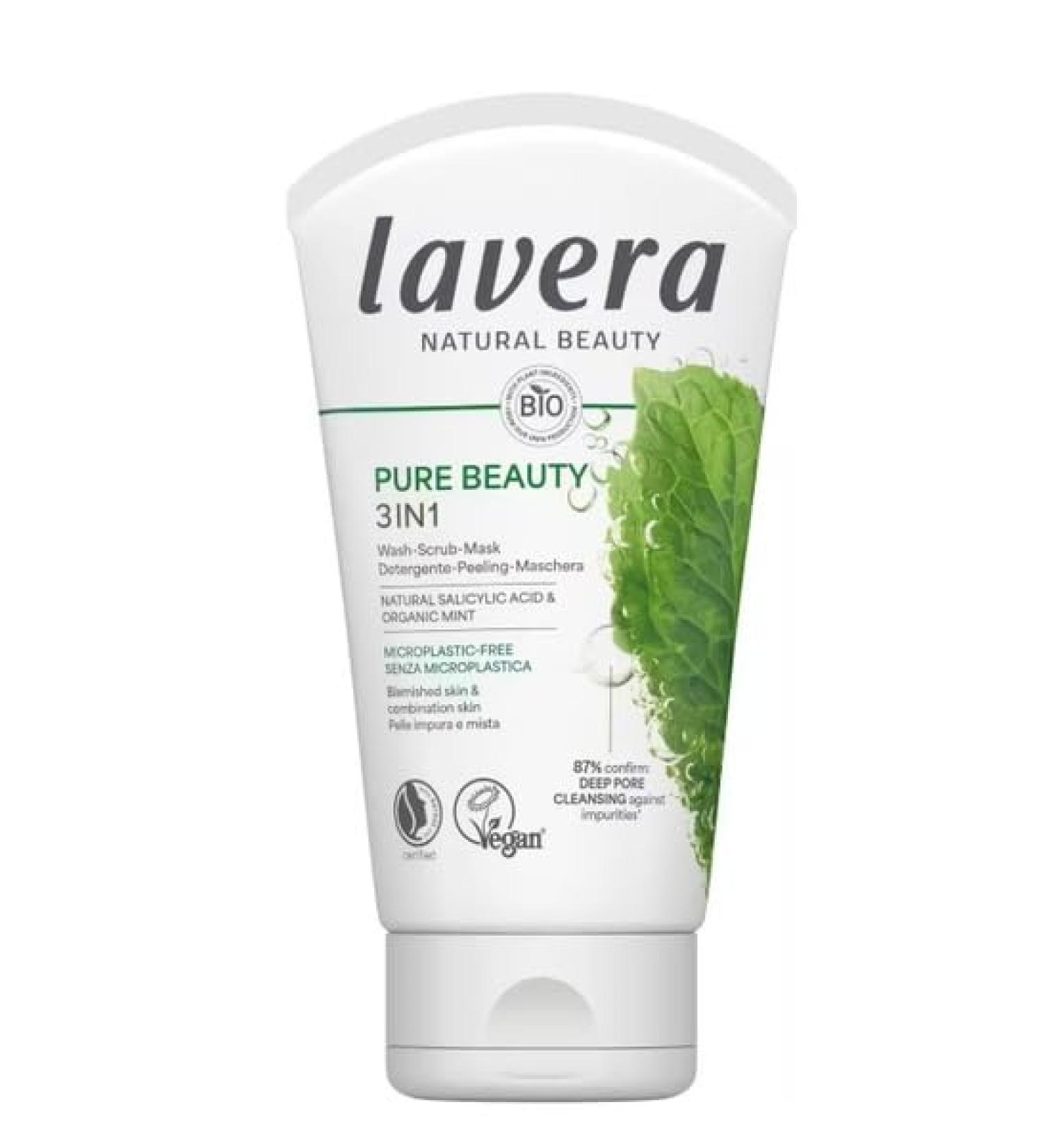Laverana Co KG lavera Pure Beauty 3in1 purification peeling mask pore deep cleansing against impurities reduces blackheads vegan natural cosmetics