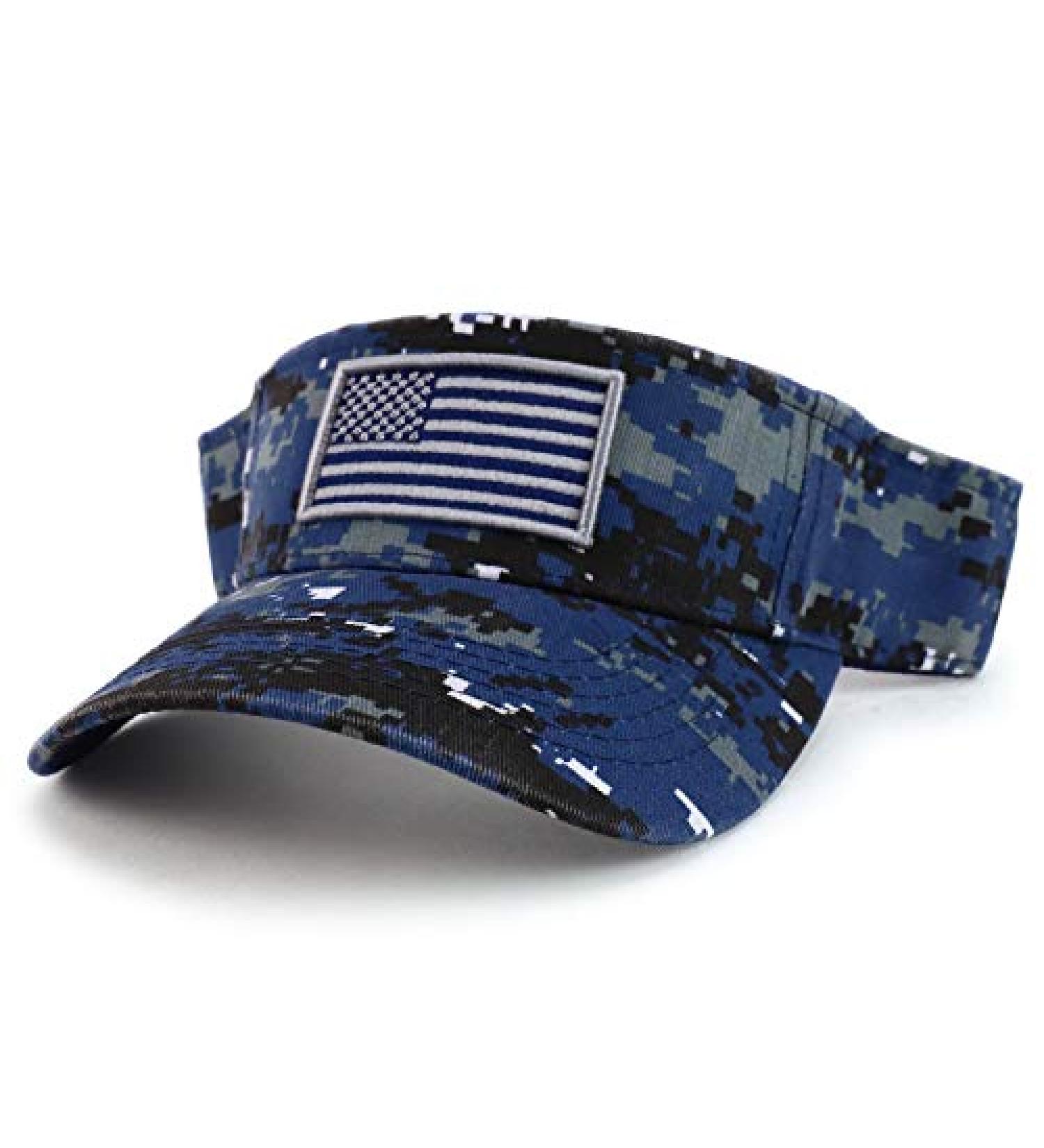 USA American Flag Embroidered Polyester Visor Hat - Digital Blue Camo | Trendy Apparel Shop - Buy Online on GoSupps.com