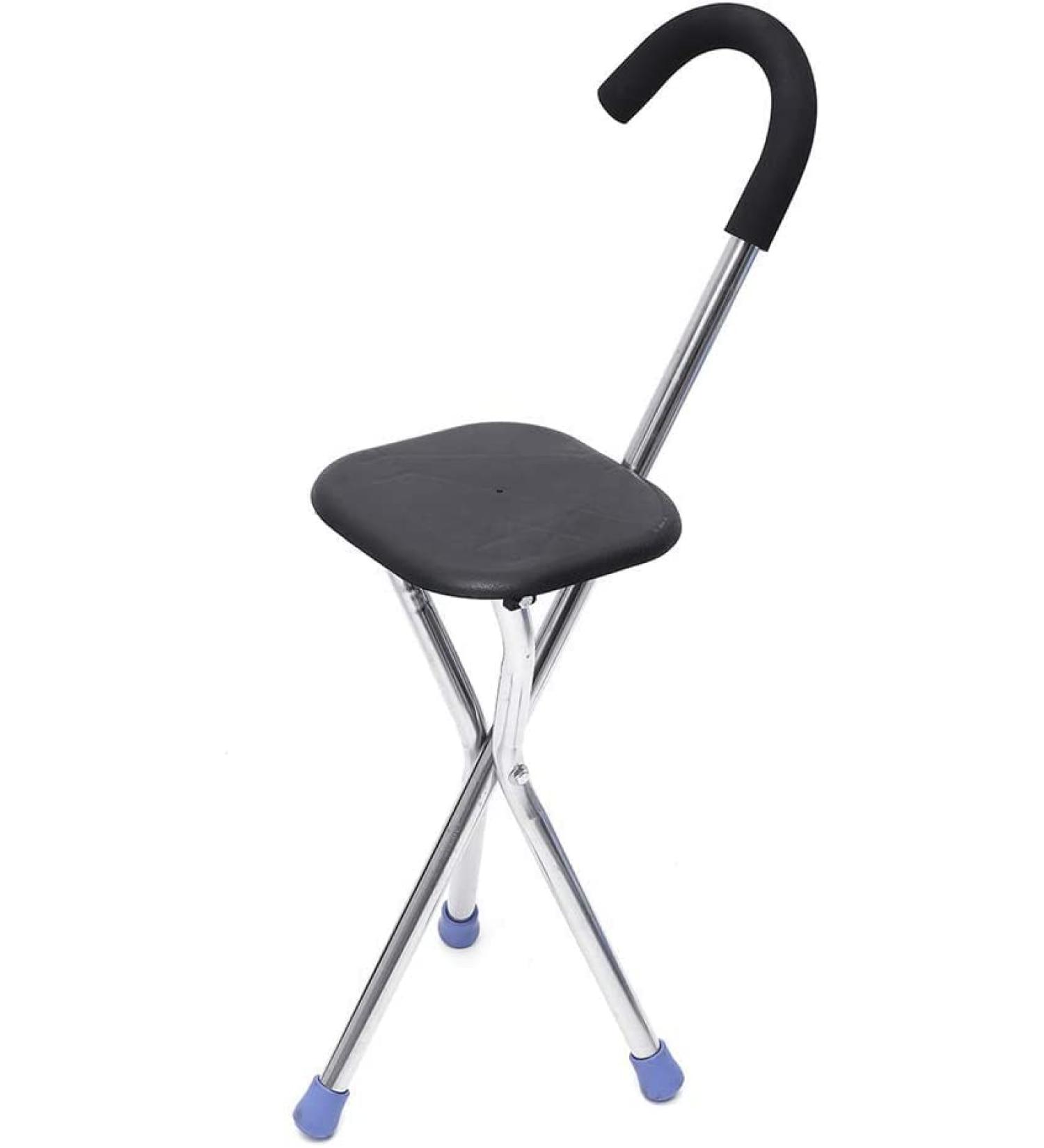 Walking Stick with Seat Cane Portable 2-in-1 Crutches Stainless Steel Lightweight Folding with 3-Legged Stool Elderly Travel Walking Black Walking Sticks for Elderly Gift - Buy Online on GoSupps.com