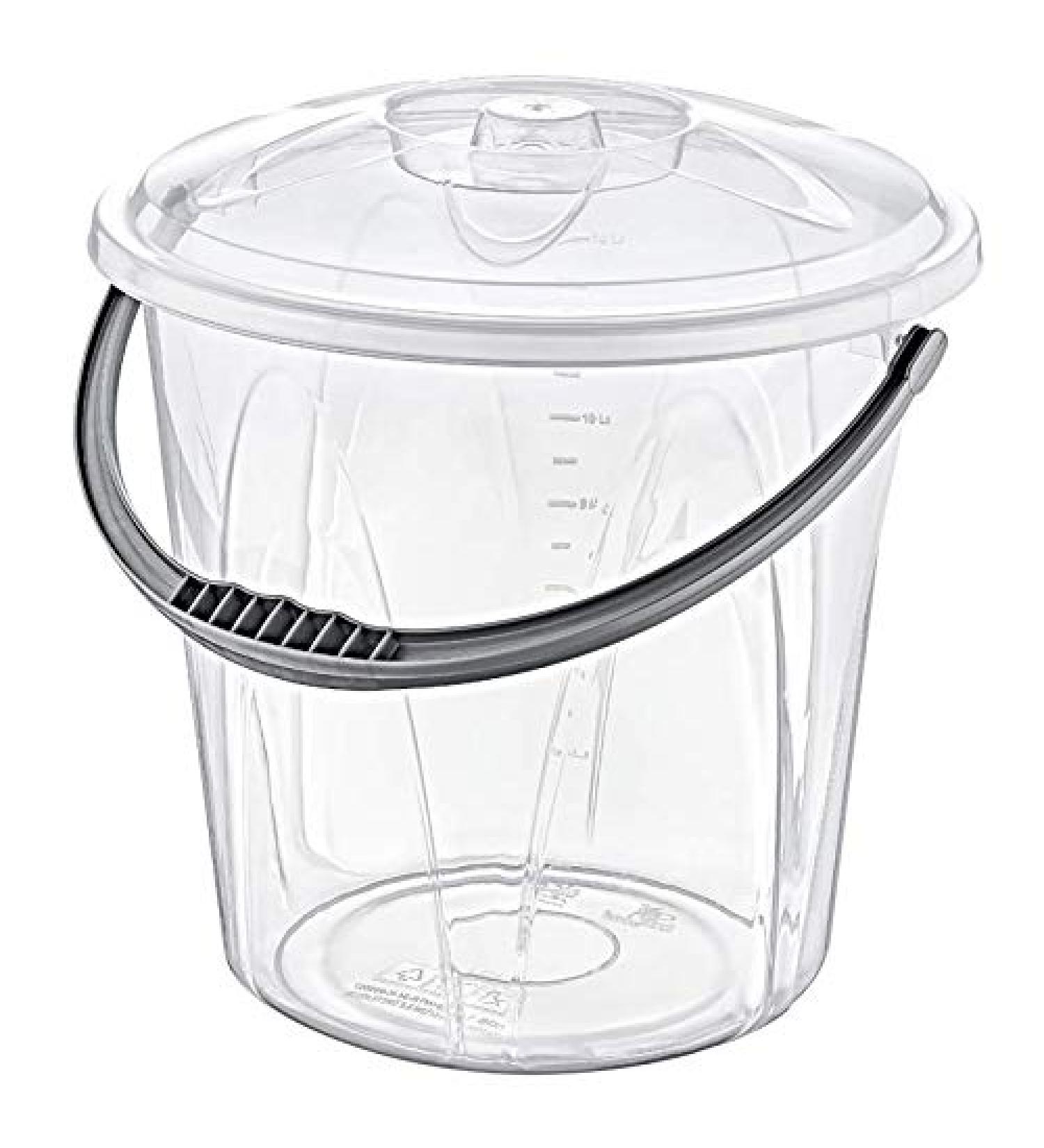 Clear Plastic Bucket with Lid & Carry Handle Kitchen Garden Cleaning Water Animal Bird Feed Pet Food Storage Container (10 Litre) 10 l (Pack of 1)