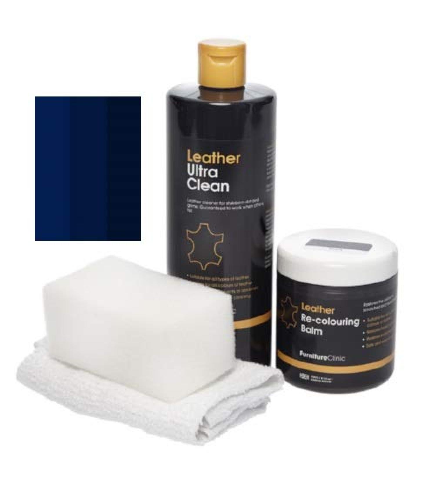 Easy Leather Restoration Set - Furniture Clinic | Cleaner & Color Balsam for Car Seats Sofas Clothing Shoes & Bags - Dark Blue - Buy Online on GoSupps.com