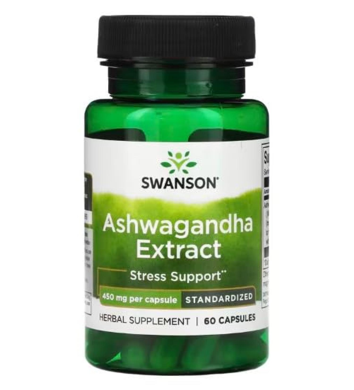 Swanson Ashwagandha Extract 450mg - 60 Capsules | Anti-Stress and Natural Adaptogen Supplement for Hormone Balance and Mental Wellness - Buy Online on GoSupps.com