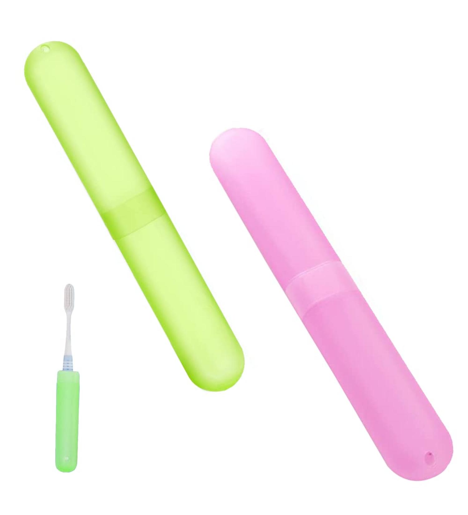 CCLKHY Portable Toothbrush Case - 2 Pack Travel Toothbrush Covers in Pink & Green | Protective Toothbrush Box for Family - Buy Online on GoSupps.com