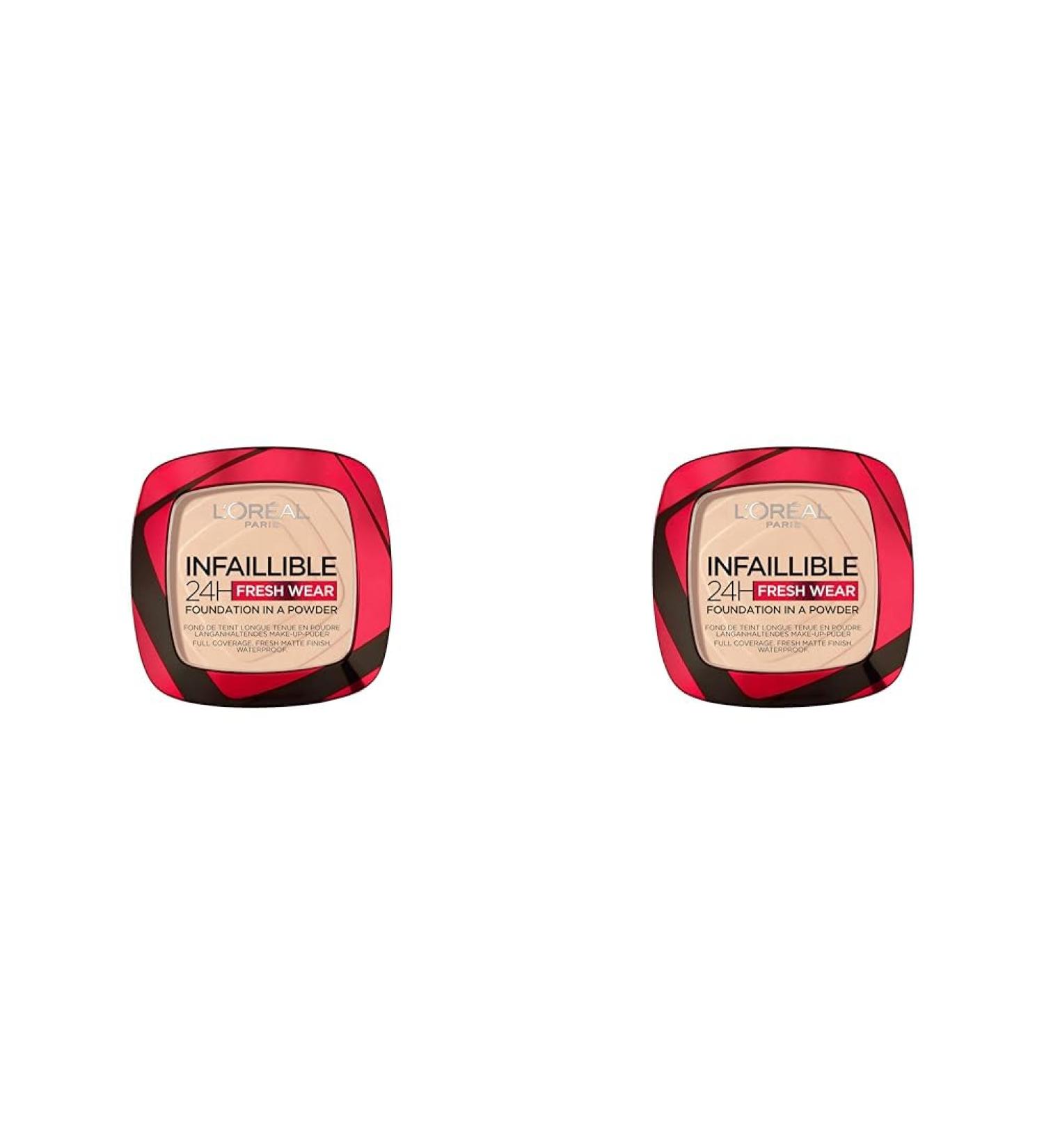 L'Or al Paris Infallible 24H Fresh Wear Foundation in a Powder Full-coverage Longwear Weightless Smooth Finish Water-proof and Transfer-proof 20 Ivory (Pack of 2) 020 - Ivory 9 g (Pack of 2) - Buy Online on GoSupps.com