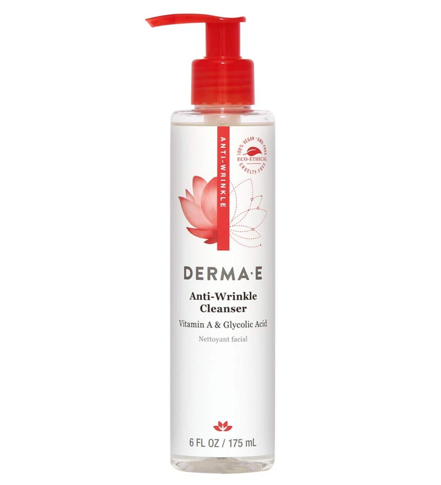 Derma E Anti-Wrinkle Cleanser with Vitamin A & Glycolic Acid â€“ 6 fl oz (175 ml) | Reduce Fine Lines & Reveal Radiant Skin - Buy Online on GoSupps.com
