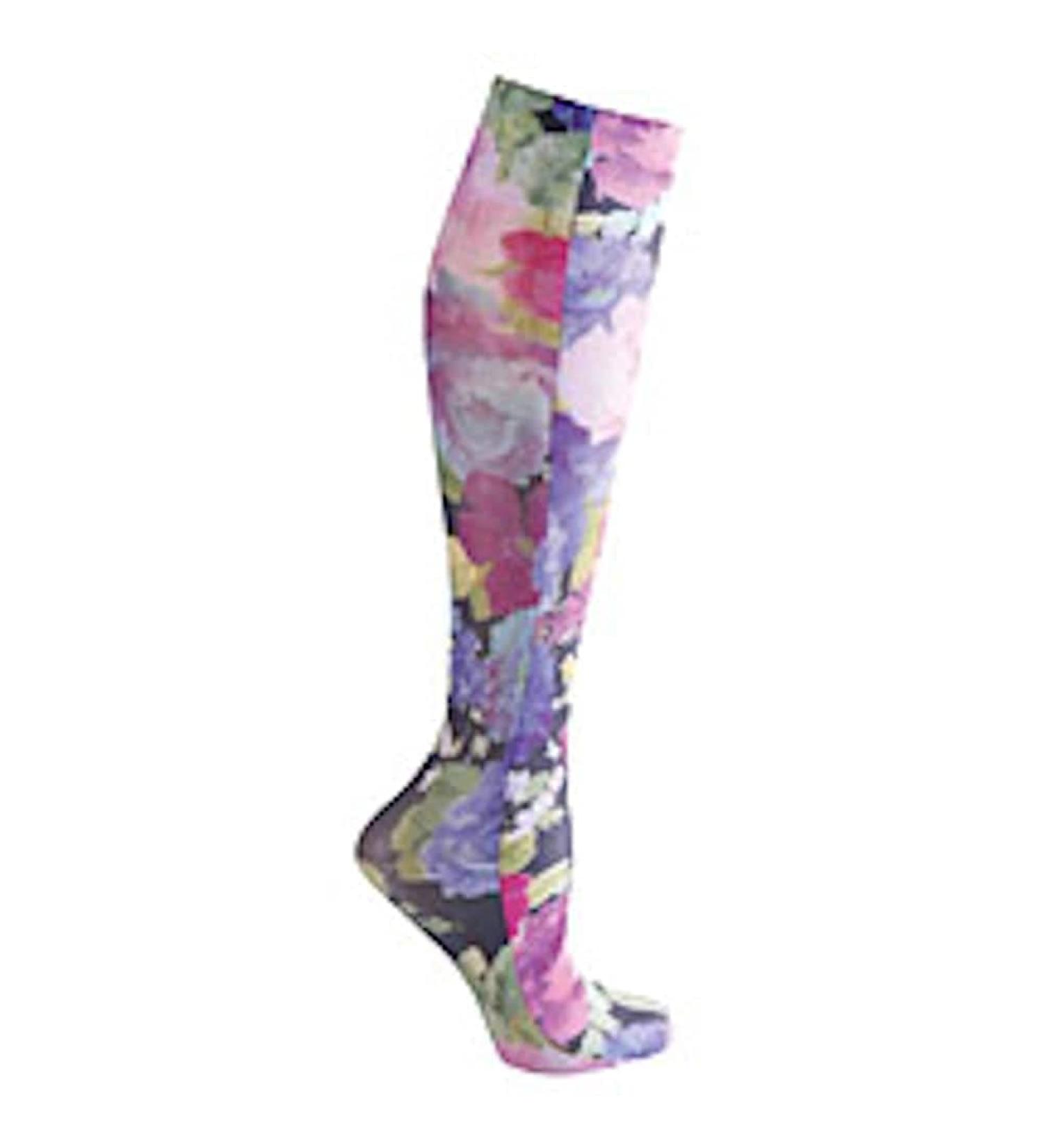 Celeste Stein Women's Mild Compression Knee High Stockings - Purple Floral