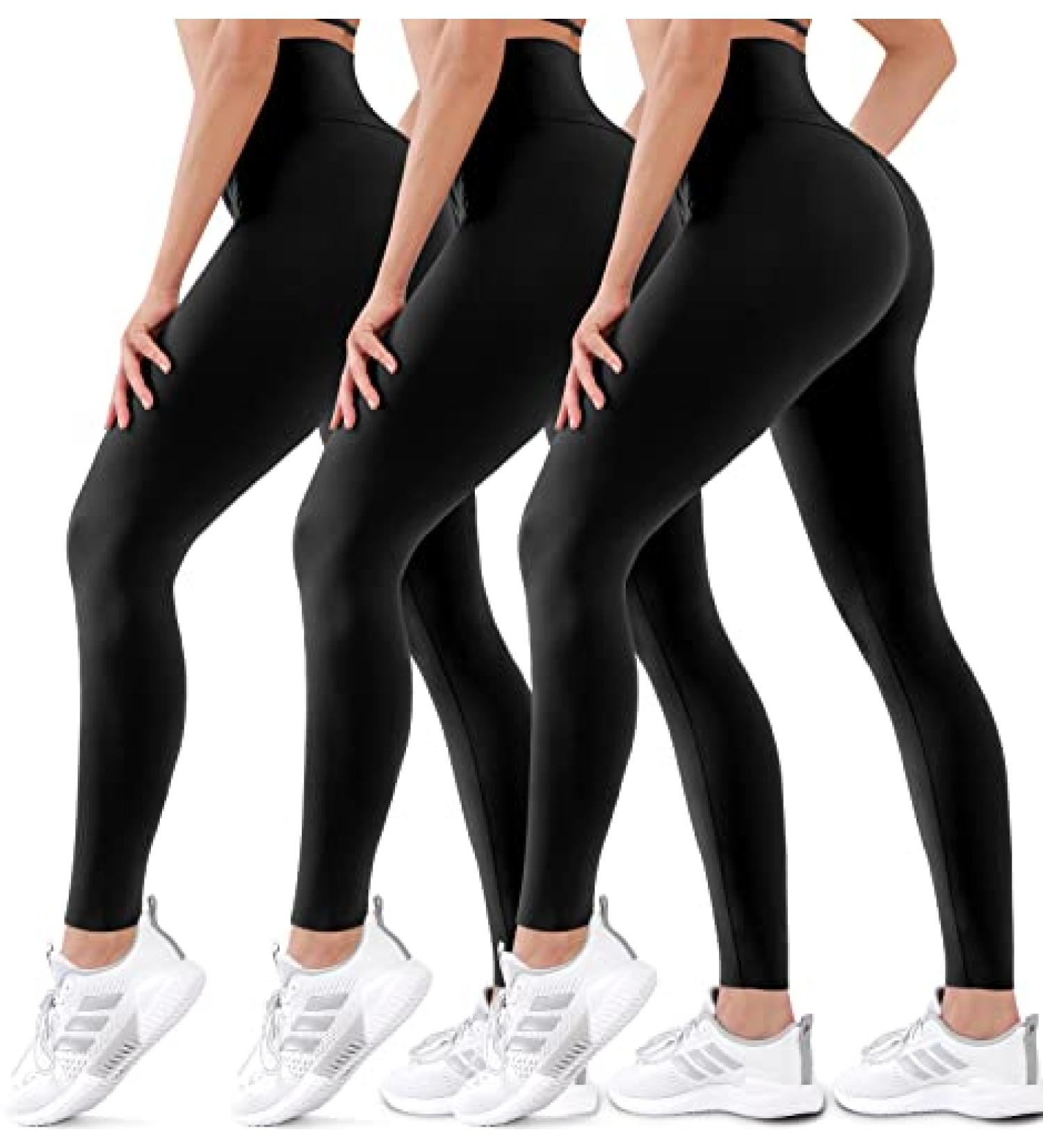 Hmuuo 3 Pack Women's Butt Lift High Waisted Yoga Pants - Set of 3 Black Leggings | Tummy Control, No See-Through, Workout Running Leggings for a Perfect Fit - Buy Online on GoSupps.com