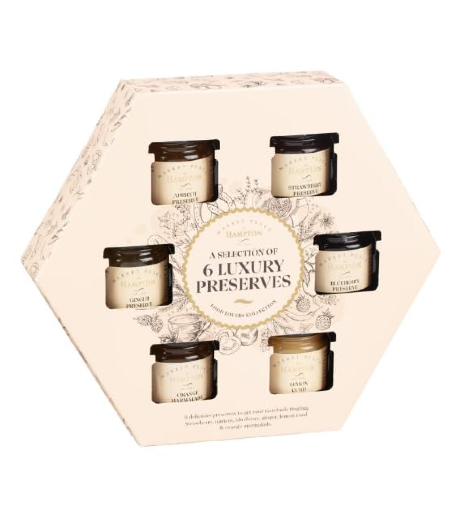 RA-HOMESTORE Hampton Luxury Jam Collection Available flavours Strawberry Apricot Blueberry Lemon Curd Ginger Orange Marmalade gift 6pk 252g.