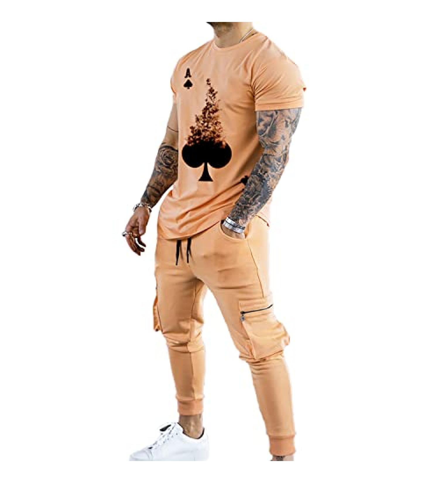 TZIISOA Men's Casual Short Sleeve Sweat Tracksuit Set - X-Large Orange - Buy Online on GoSupps.com