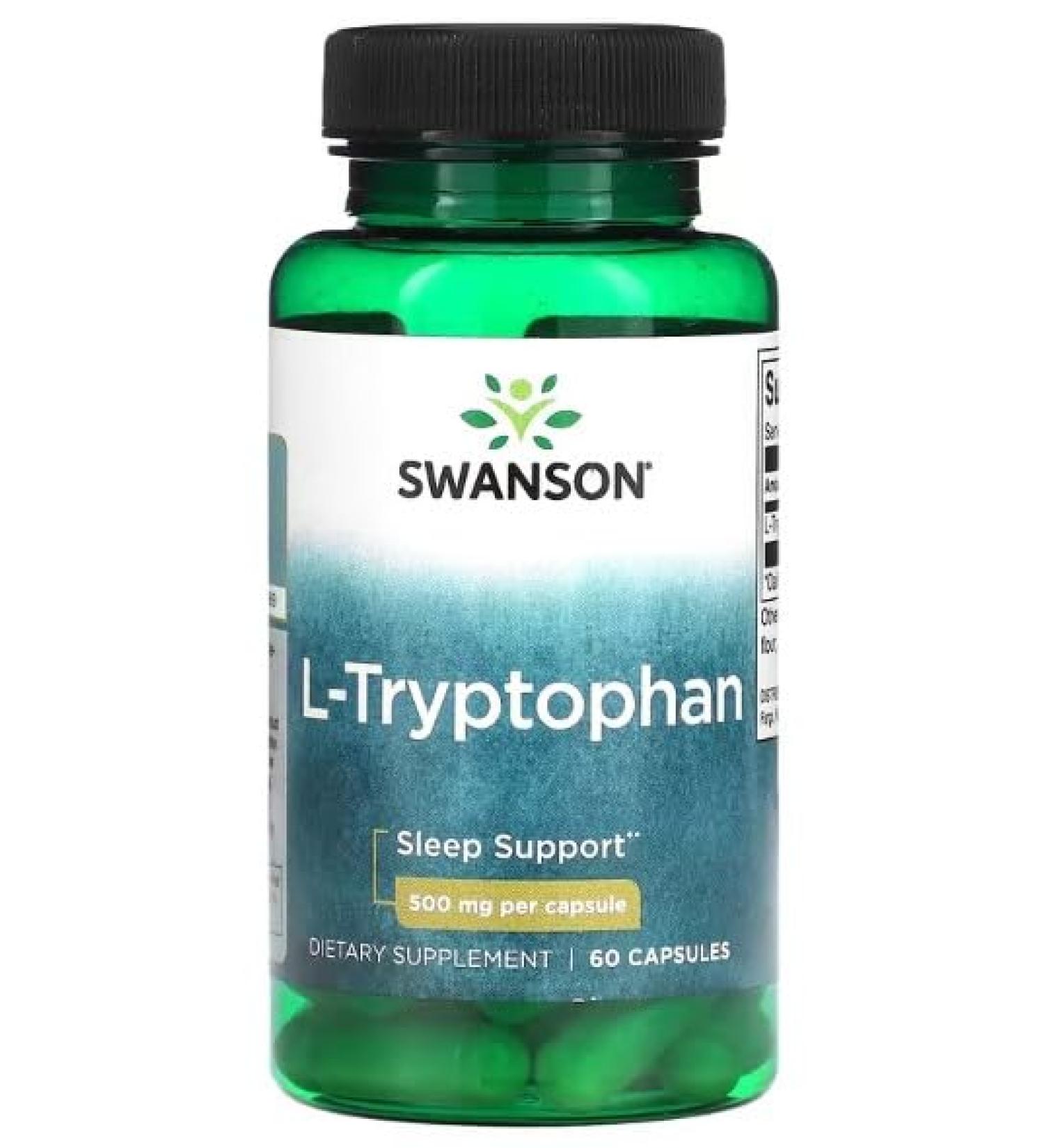 Swanson L-Tryptophan 500mg - 60 caps | Capsules for Sleep and Mood Natural Supplement for Relaxation and Wellness - Buy Online on GoSupps.com
