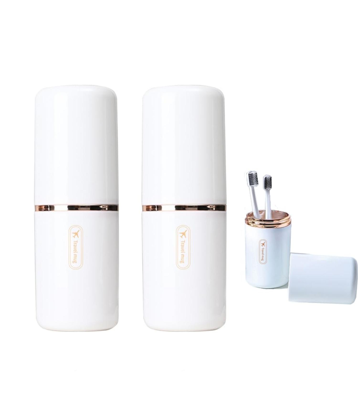 Quixotical 2-Piece Travel Toothbrush & Toothpaste Case Set - Portable Tooth Cleaning Cup for Camping Hiking & Business Trips (White) - Buy Online on GoSupps.com