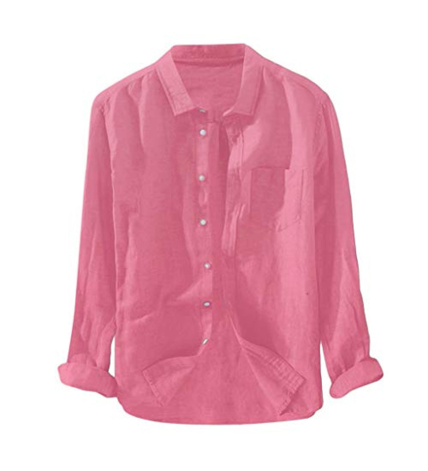 Men's Long Sleeve Pink Linen/Cotton Shirt with Button Pocket, 3X-Large - Buy Online on GoSupps.com