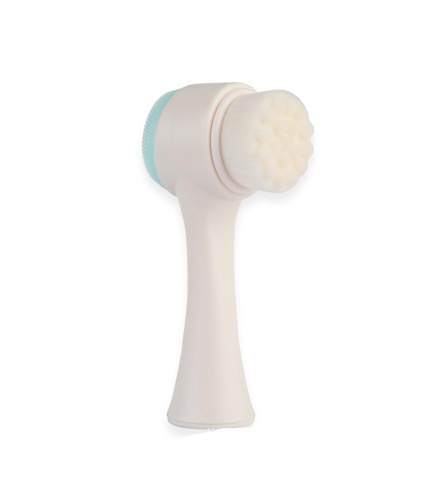 2 in 1 Double Sided Face Brush for Cleansing and Exfoliating - Silicone Cleansing Side with Soft Bristles - White and Blue - Buy Online on GoSupps.com