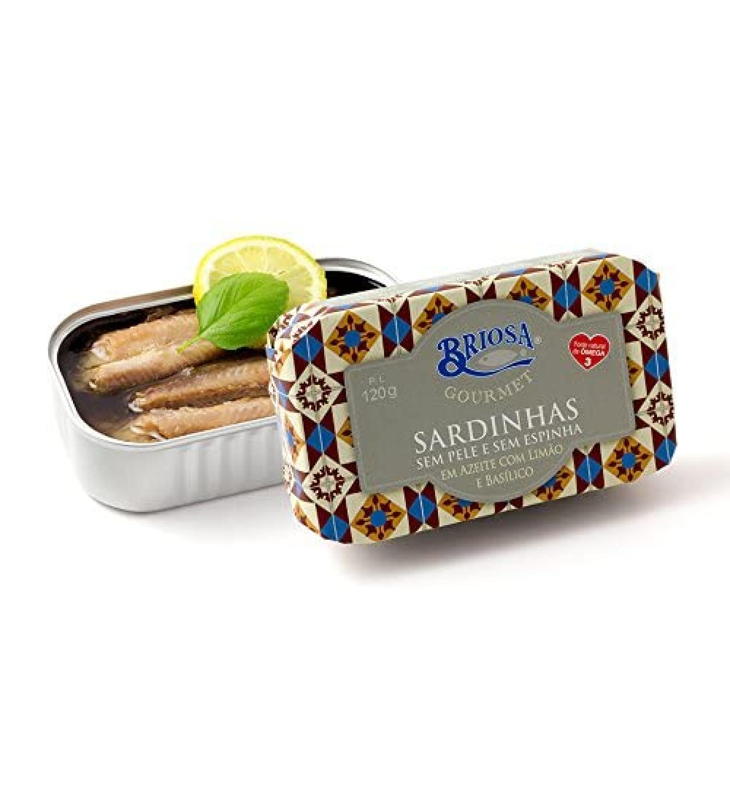 Briosa Gourmet Sardines without skin and bones in olive oil with lemon and basi - 4.23 Oz - Buy Online on GoSupps.com