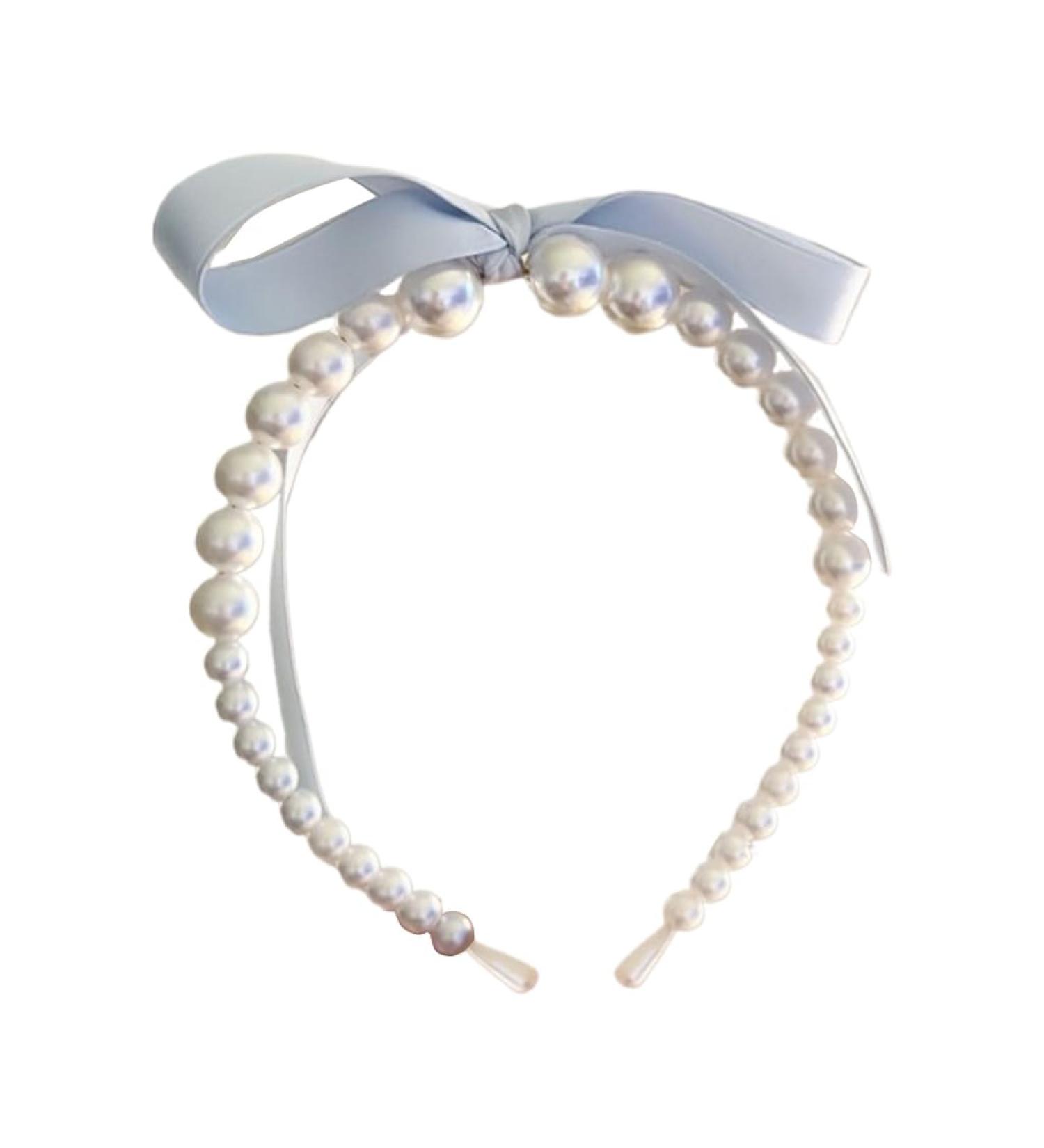 hgnxa Pearls Bowknot Headbands for Woman Girl Ribbon Hairband for Skincare Makeup Delicate Hairband for Girl Taking Photo Blue - Buy Online on GoSupps.com
