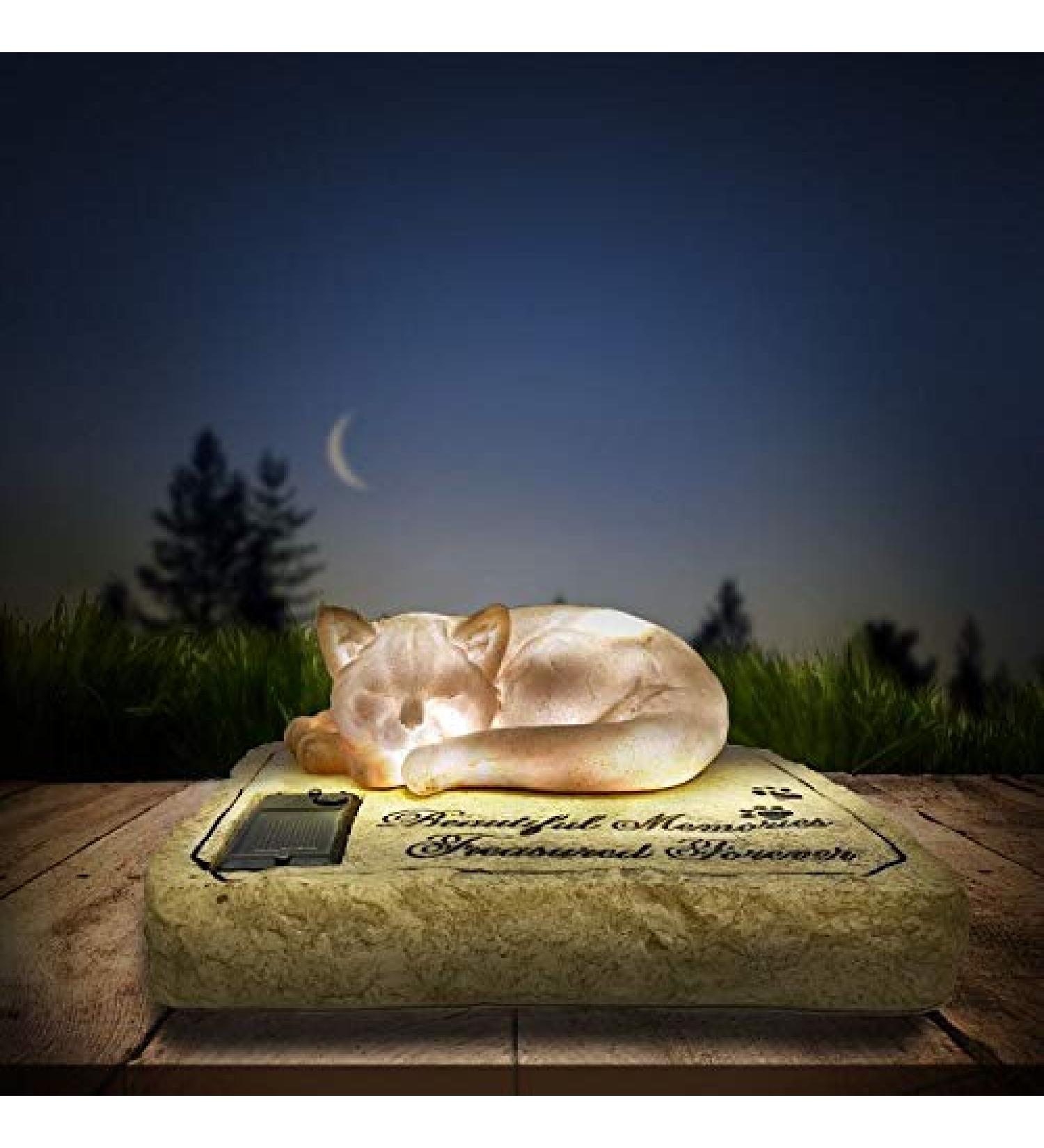 Cat Memorial Stones - Sleeping Cat Grave Marker for Garden, Patio, or Lawn - Sympathy Cat Memorial Gifts - Solar Powered - 8.5 x 7 x 3.5 - Buy Online on GoSupps.com