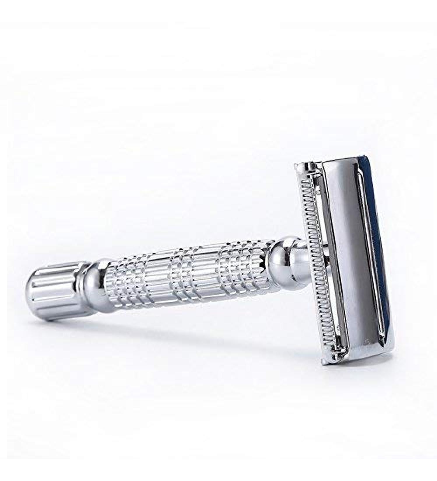 Butterfly Safety Razor - Heavy Duty Twist To Open Double Edge Safety Razor for Men Shaving Kit with 10 blades and Henri et Victoria Samples Butterfly Razor Mechanism - Buy Online on GoSupps.com