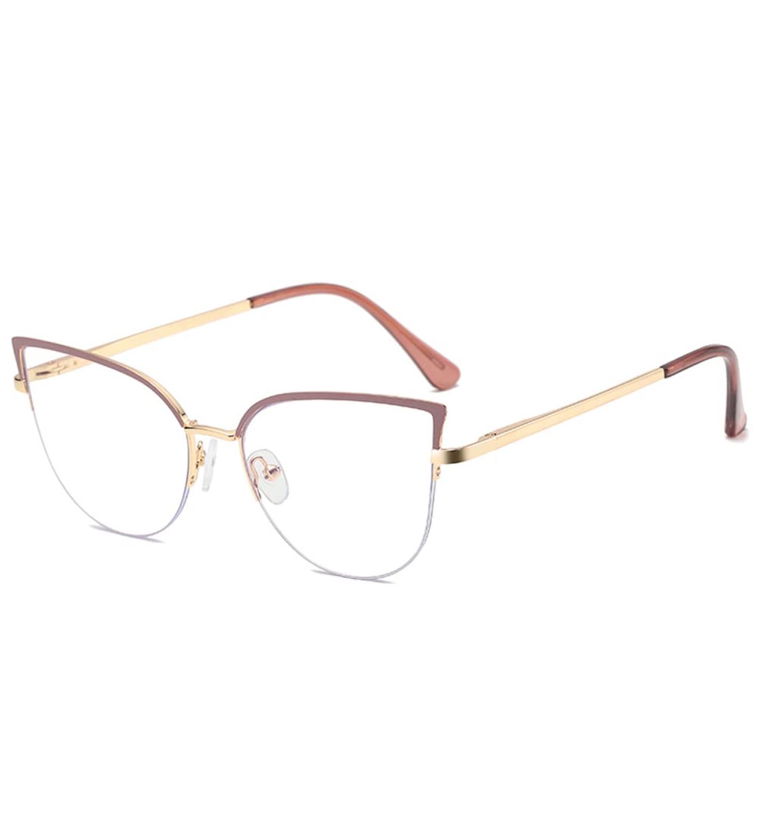 Kachawoo Anti-Blue Light Cat Eye Glasses for Women & Men - Stylish Metal Frame Prescription Ready Gold Brown - Buy Online on GoSupps.com
