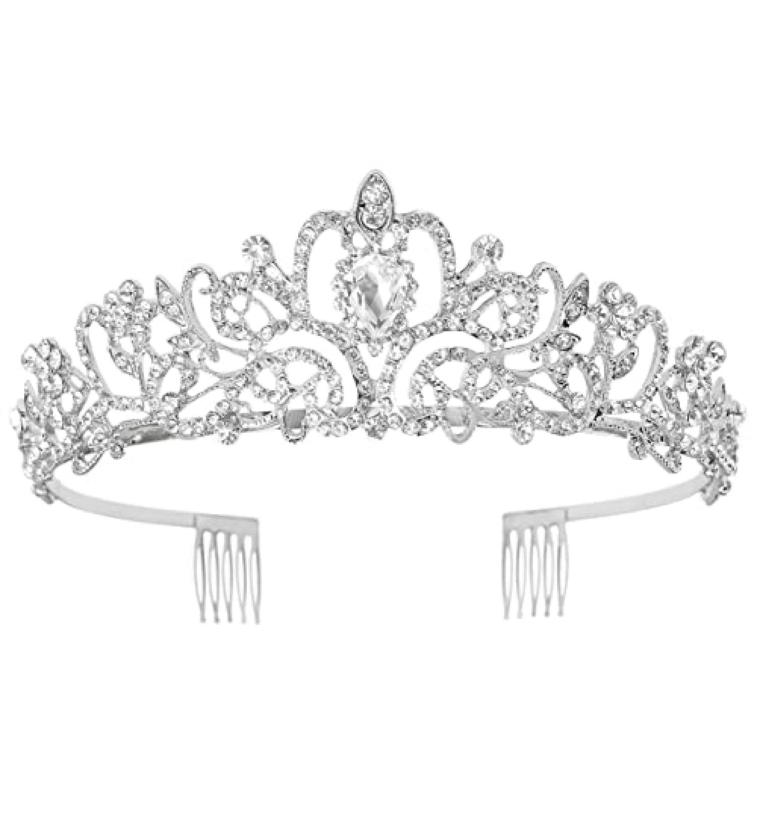 Halloween Silver Rhinestone Crown for Women - Perfect for Weddings, Birthdays, Parties - Princess Queen Tiara with Combs - 1 Pack - Buy Online on GoSupps.com