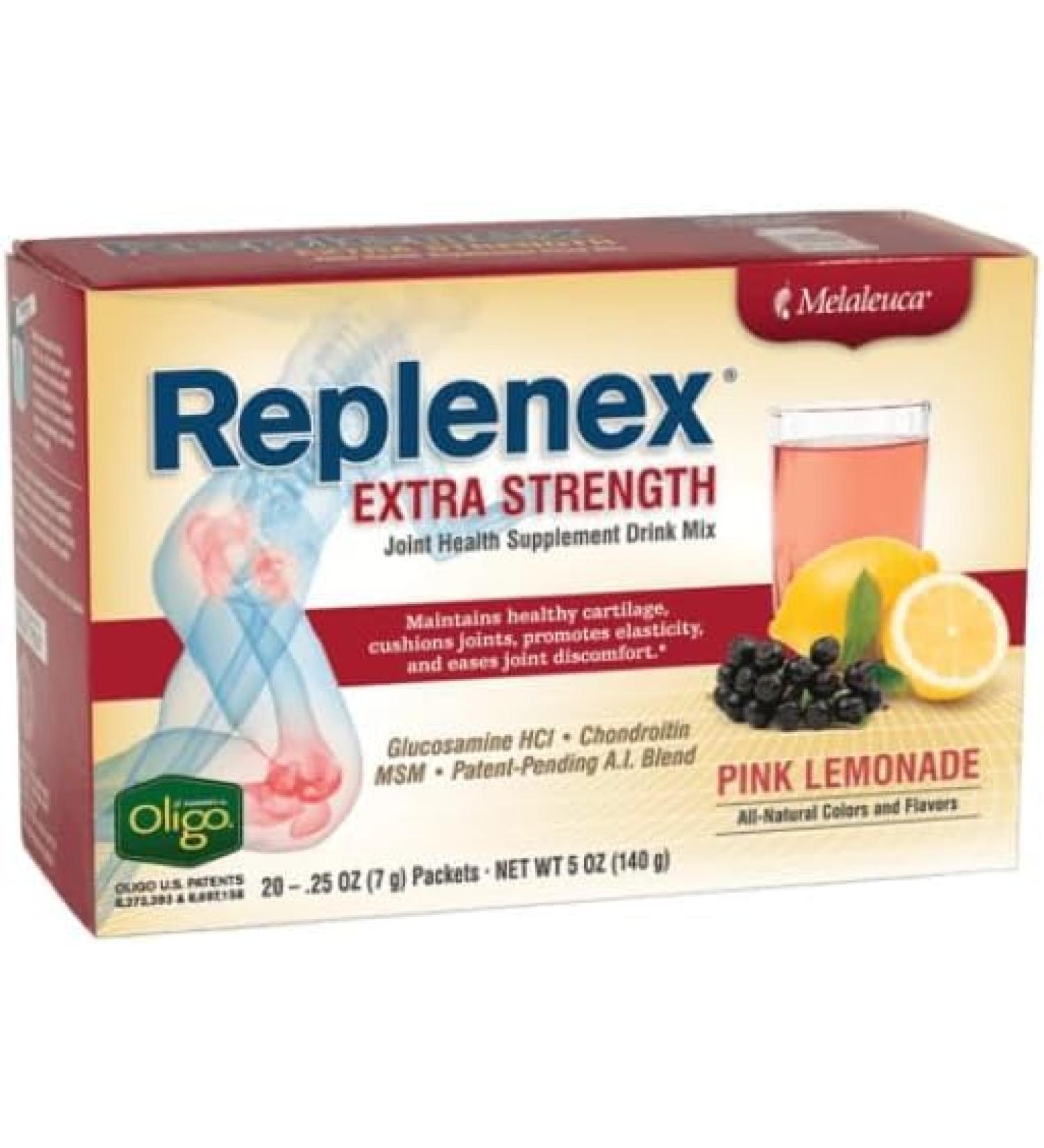 Melaleuca Replenex Extra Strength Joint Health Drink Mix - Pink Lemonade - 20 Packets .25oz Each - Net Weight 5oz