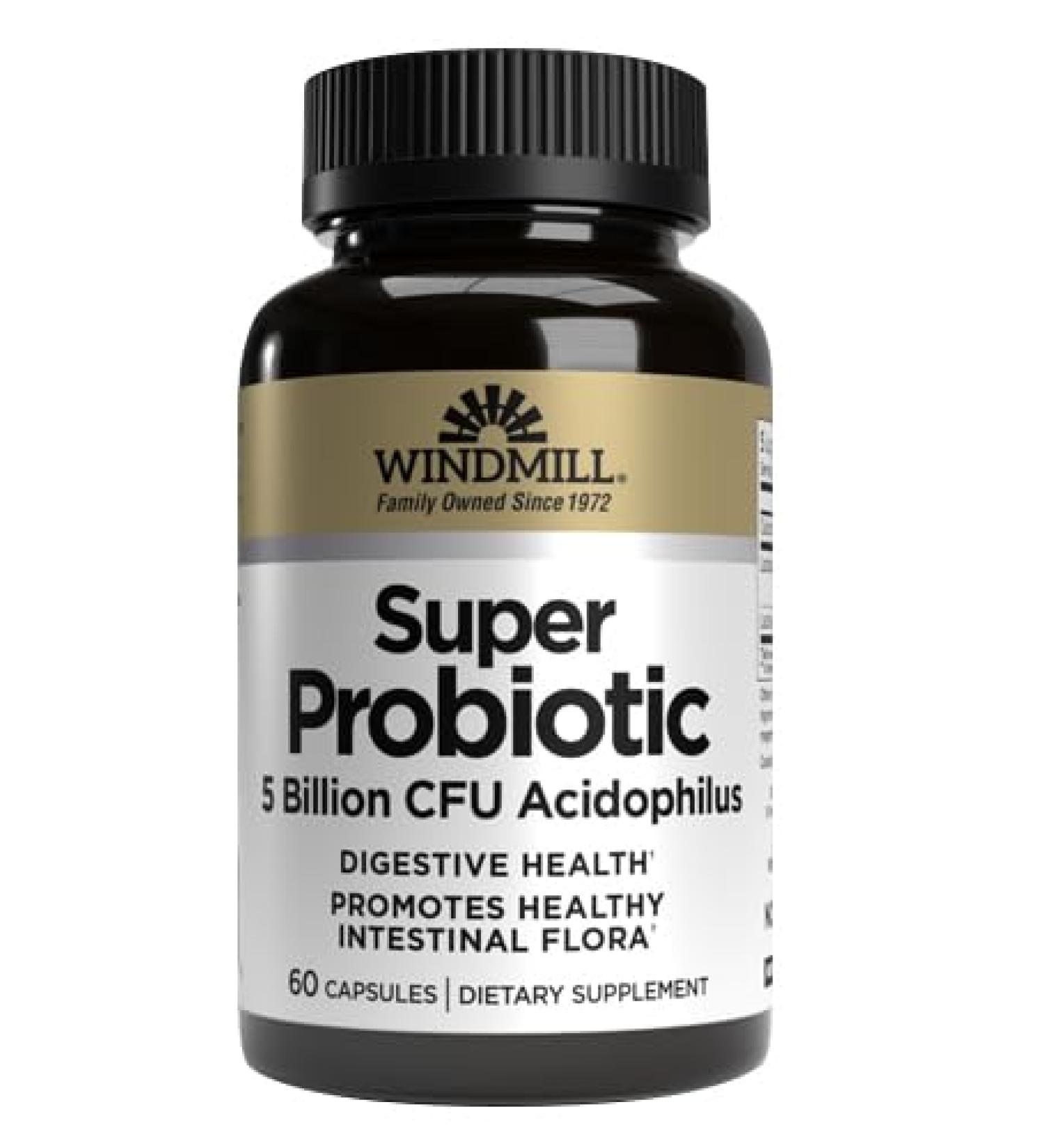 Windmill Natural Vitamins Super Probiotic Plus with Acidophilus (5 Billion CFU) 60 Capsules (Pack of 3)