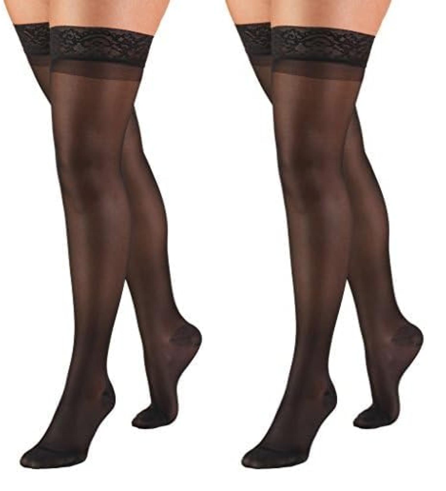 Truform Sheer Compression Stockings 15-20 mmHg - Women's Thigh High 20 Denier Black X-Large (Pack of 2) - International Shipping Available - Buy Online on GoSupps.com