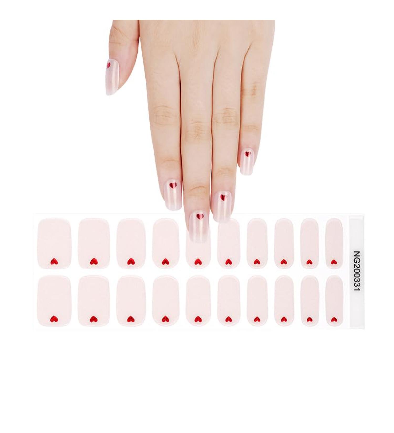 Semi Cured Gel Nails Strips 20 Stickers Nail Wraps Soft Self-Adhesive Gel Nail Stickers Salon-Quality Gel Nail Strips for Nails French Tip Manicure UV/LED Lamp Required (331-Love)
