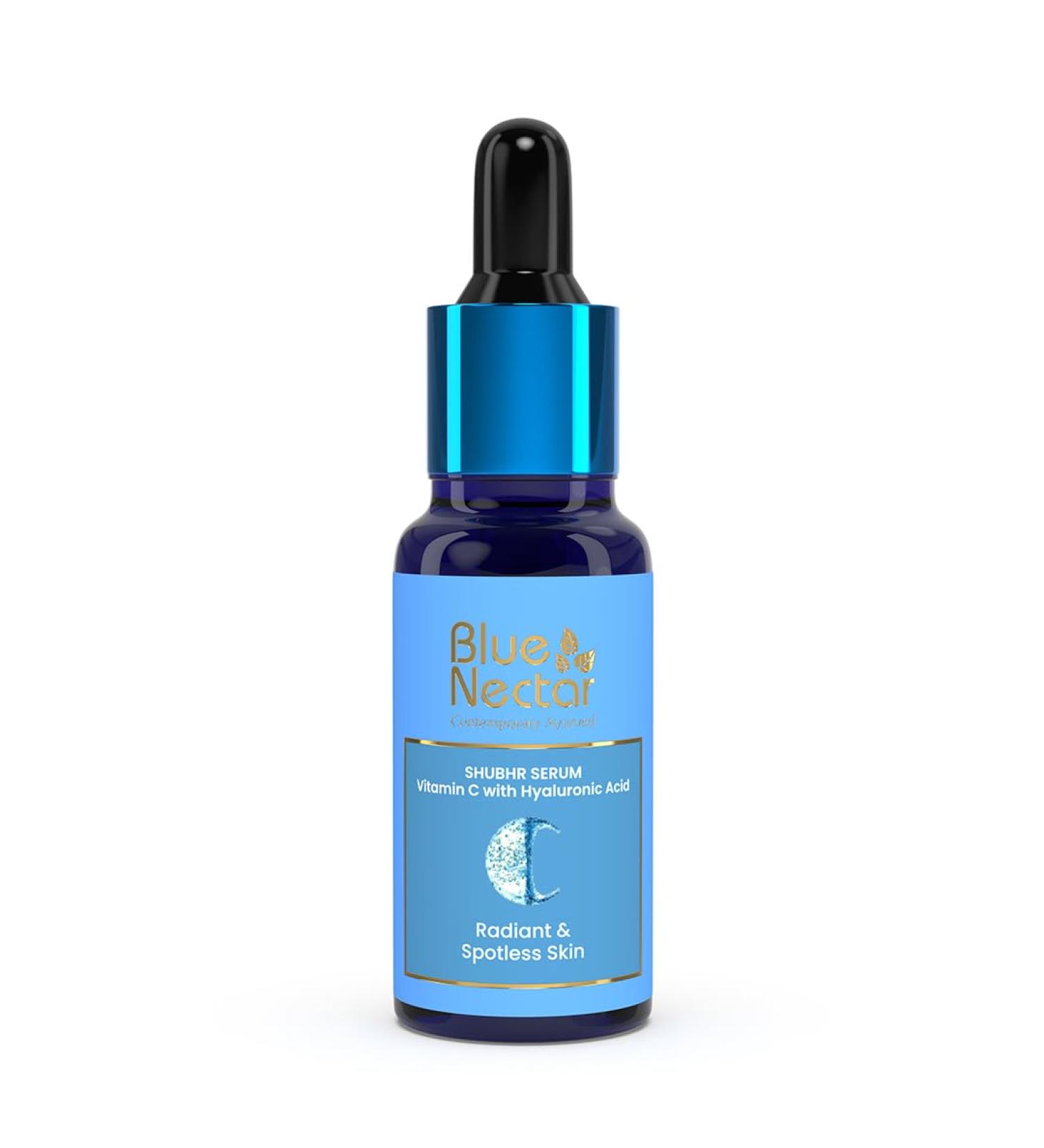 Blue Nectar Ayurvedic Vitamin C Face Serum for Dark Spots & Glowing Skin | Hyaluronic Acid & 9 Herbal Extracts | 1 Fl Oz - Buy Online on GoSupps.com