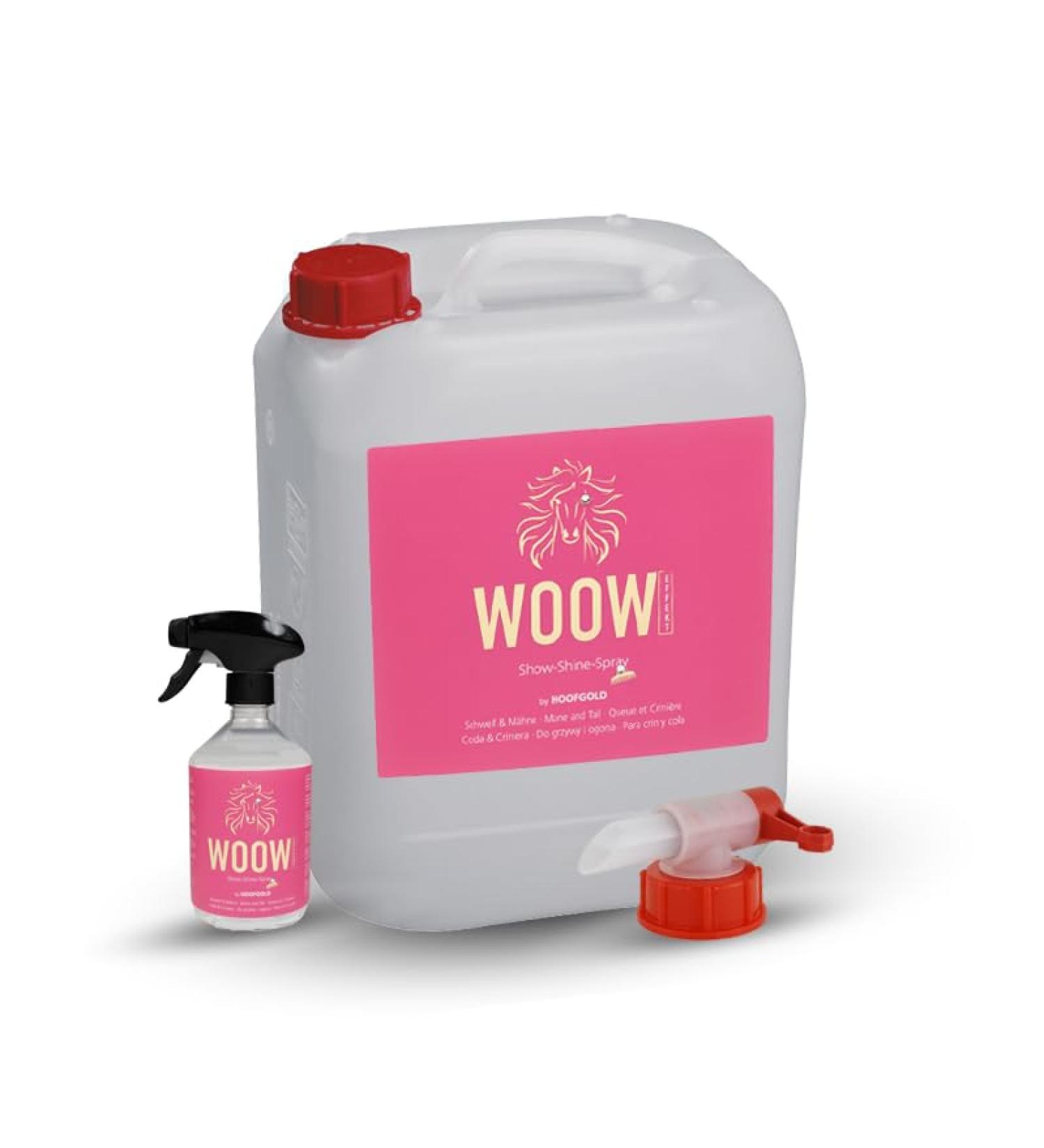 Hoofgold Woow tail and mane spray for horses 500/1000/2500 ml mild care loosens knotting easy combability for volume & gloss with the woow effect (10 ltr.)