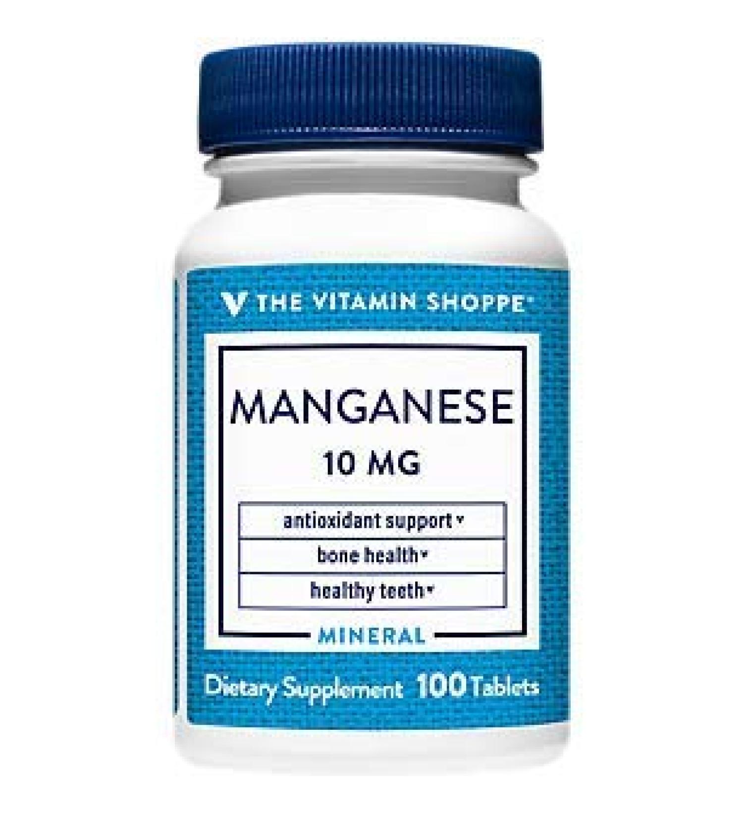 The Vitamin Shoppe Manganese 10MG Supplement for Healthy Bones & Teeth (100 Tablets) - Buy Online on GoSupps.com