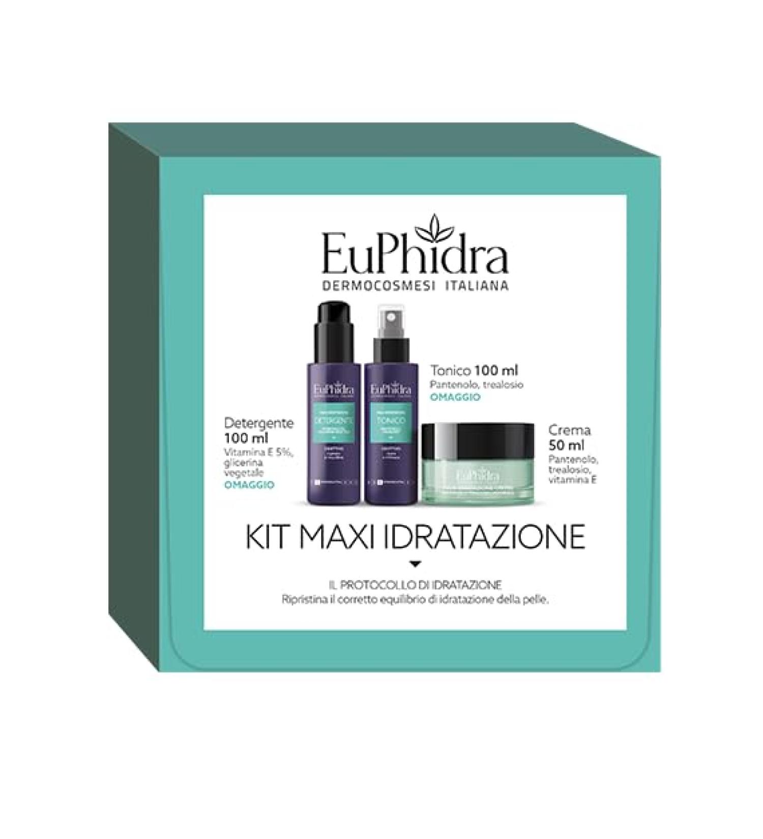 Euphidra MAXI HYDRATION KIT Hydration Protocol HYDROLIPID BALANCE - Cleanser. 100 ml - Maxi Hydration Tonic. 100 ml - Maxi Hydration Cream. 50 ml - Buy Online on GoSupps.com