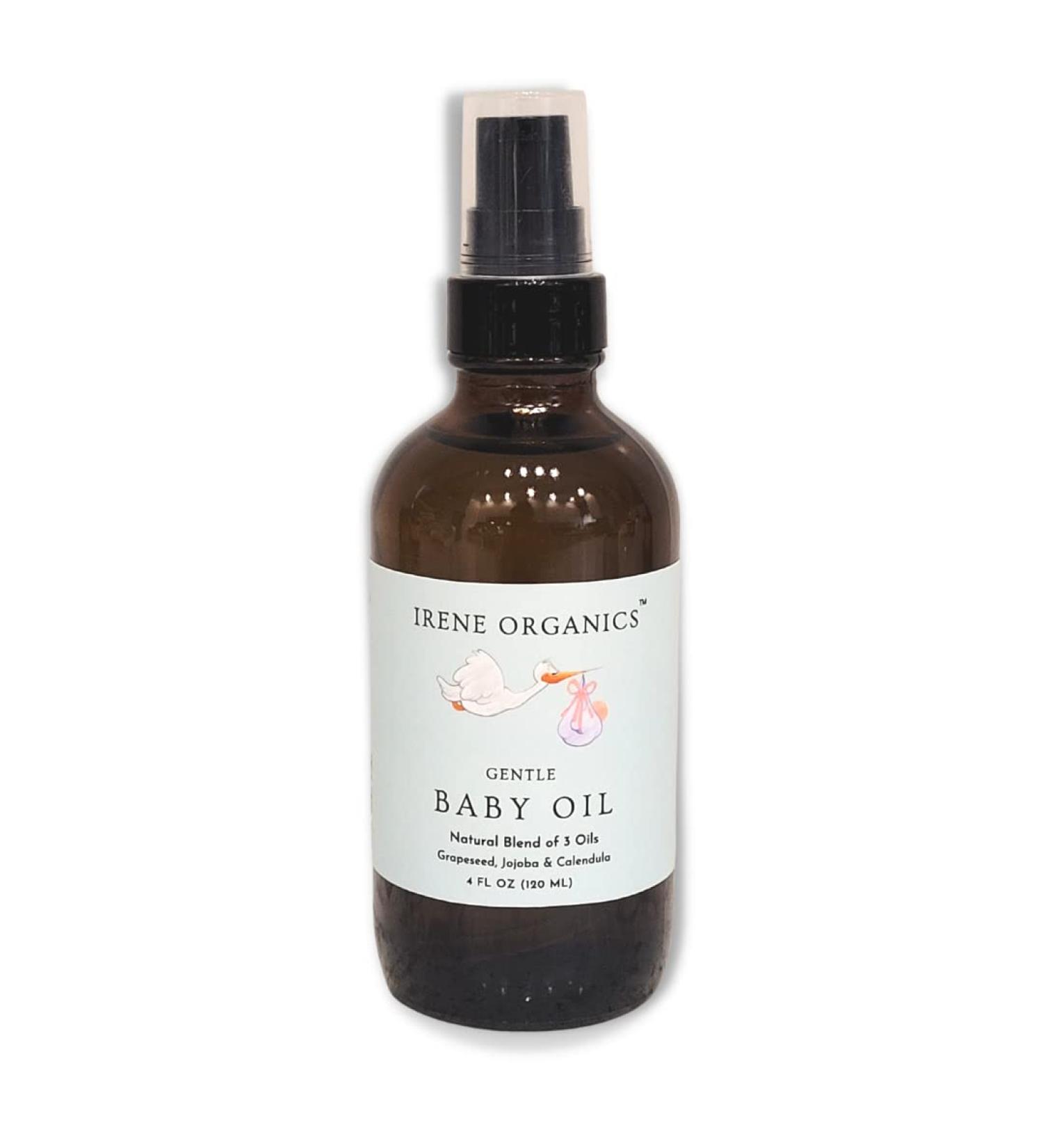Irene Organics All Natural Baby Oil - Unscented Moisturizing Organic Ingredients - Safe for Newborns to Adults - 4oz - Buy Online on GoSupps.com