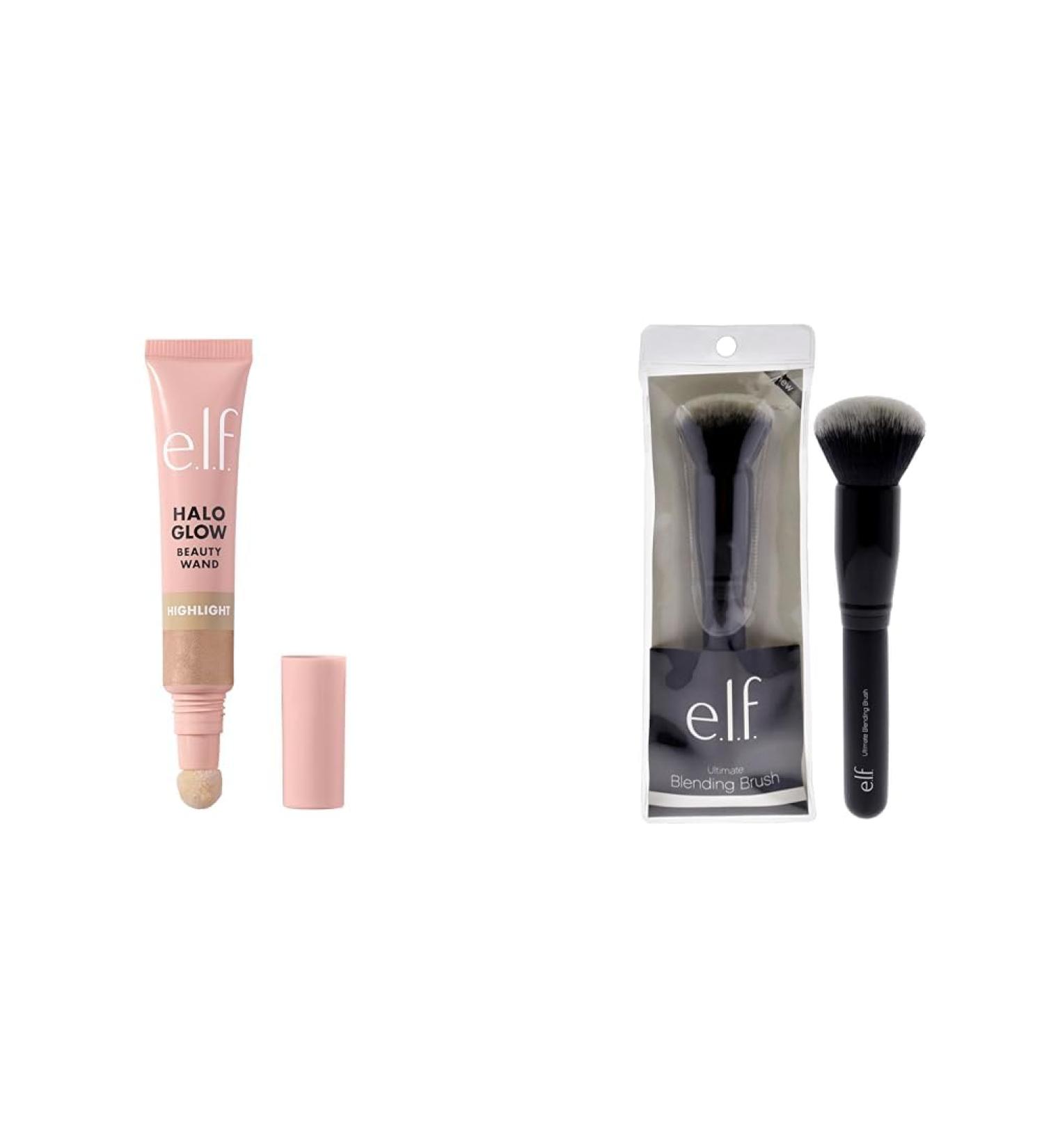 e.l.f. Halo Glow Highlight Beauty Wand Liquid Highlighter Wand For Luminous Glowing Skin Buildable Formula & Ultimate Blending Brush Vegan Makeup Tool Dome-Shaped Champagne Campaign Compact + Brush - Buy Online on GoSupps.com