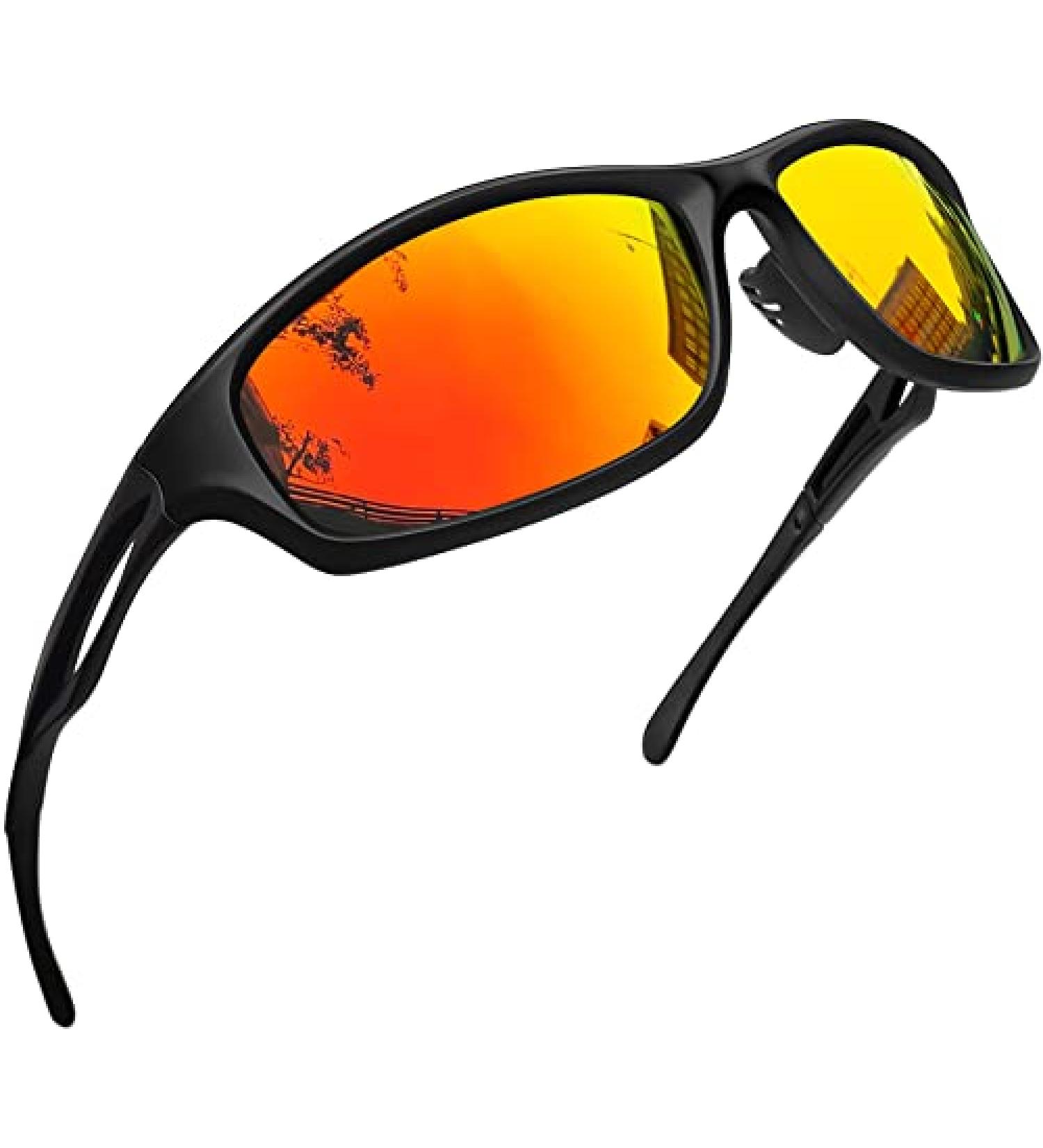 Joopin Sport Sunglasses Polarized UV Protection Wrap Around - Black Frame Red Mirrored Lens - Buy Online on GoSupps.com