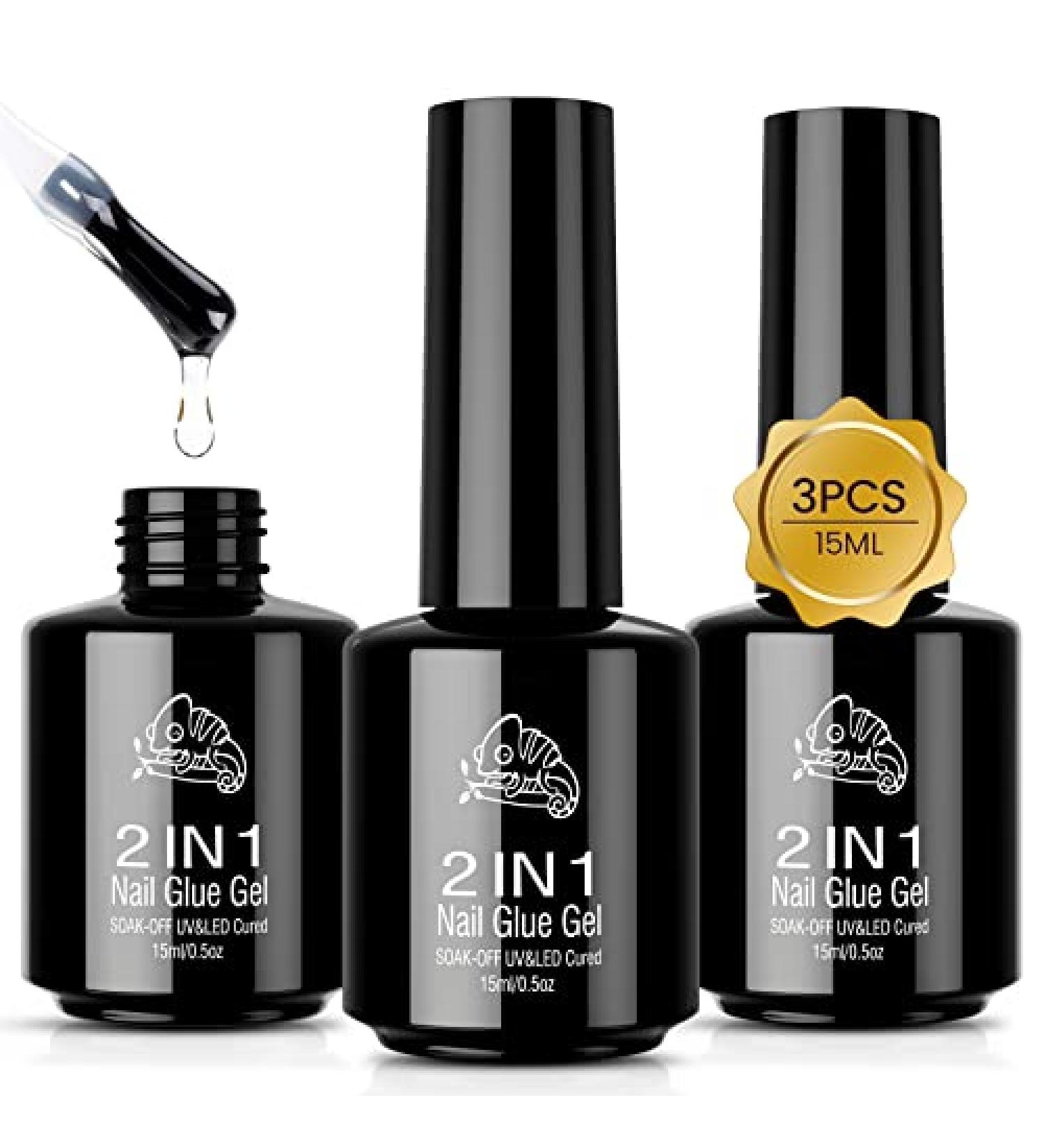 Chameleon 3PCS 15ML 2 in 1 Nail Glue and Base Gel Set for Acrylic Nails | Brush On Adhesive for False Nails, Press On Nails, and Nail Tips | UV/LED Lamp Required - Buy Online on GoSupps.com