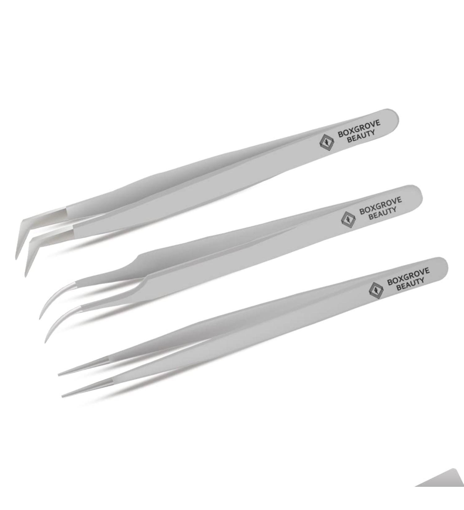 Pack of 3 Stainless Steel Lash Tweezers â€“ Straight & Curved Tip Tools for Eyelash Extensions - Buy Online on GoSupps.com