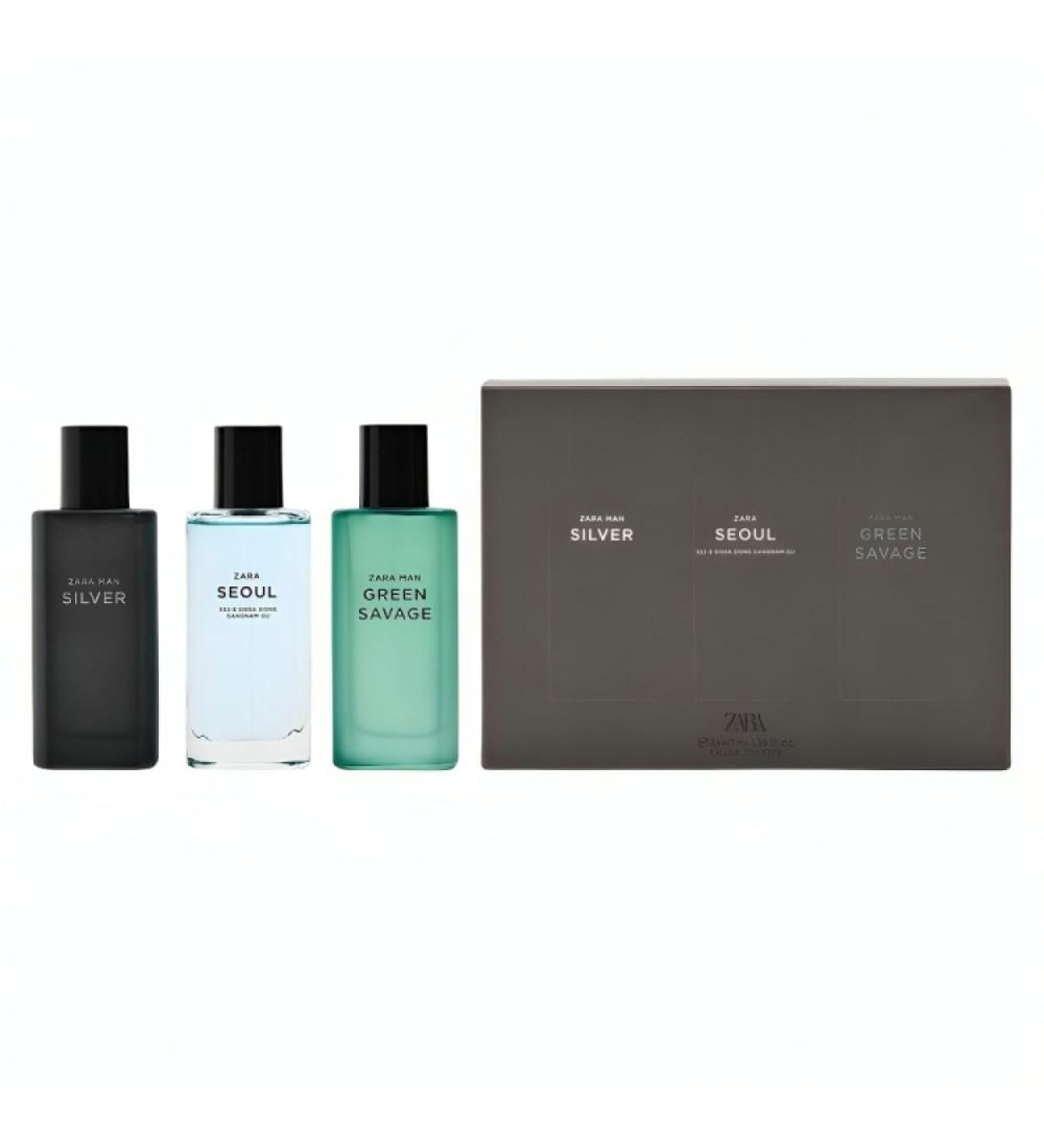 Zara Man Silver + Seoul + Green Savage Cologne for Men Fragrance Set EDT Eau De Toilette 3x 40 ML (1.35 FL OZ) - Buy Online on GoSupps.com