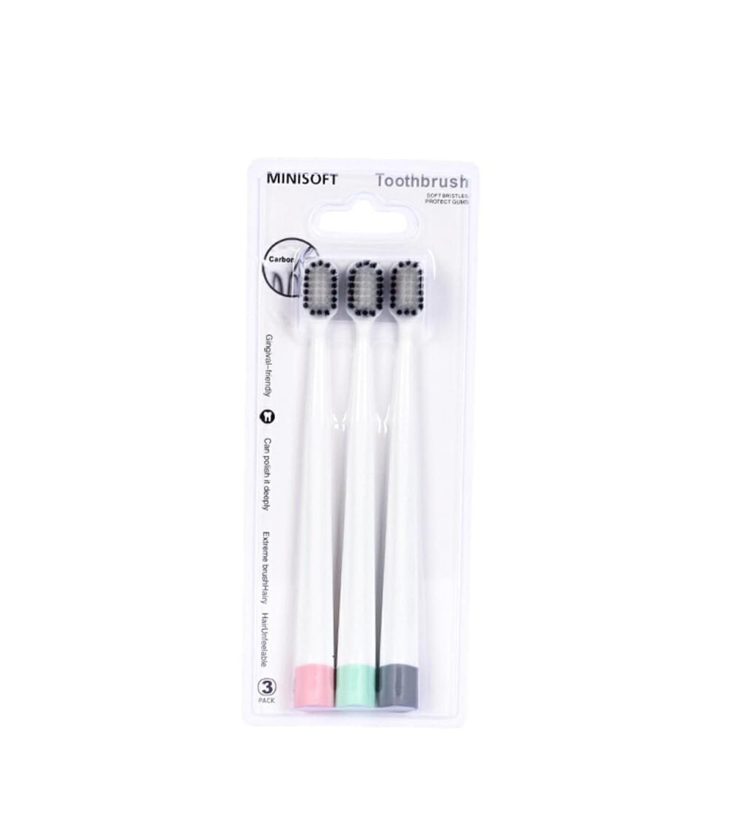 3Pcs Bamboo Charcoal Toothbrush Set for Adults | Wide Head Design | Eco-Friendly Oral Care - Travel & Home Use - Buy Online on GoSupps.com