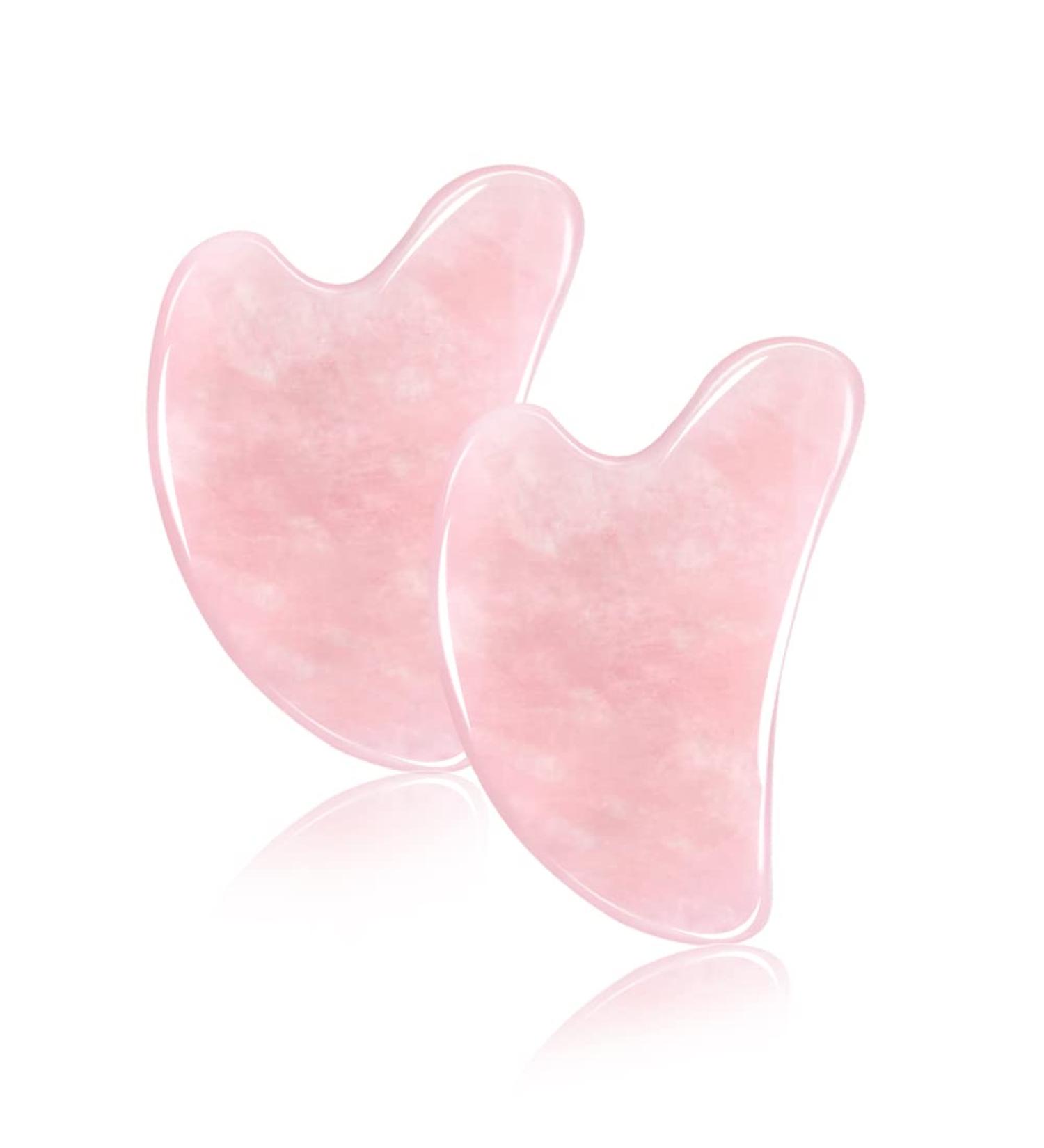 Lippbest 2-Pack Rose Quartz Gua Sha Facial Tools for Massage and Lifting - Natural Stone for Skin Care, Eye Puffiness Relief - Buy Online on GoSupps.com
